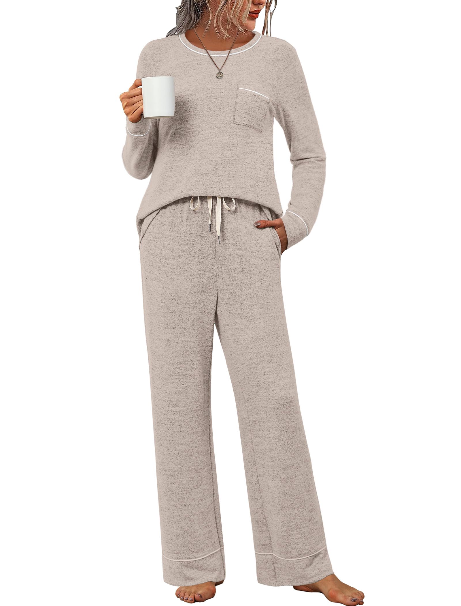 WIHOLL Pajamas for Women Set Soft Pjs Long Sleeve Two Piece Lounge Sets