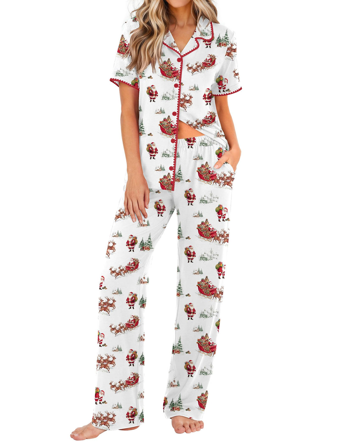 Ekouaer Womens Pajamas Set Button Down Loungewear Short Sleeve Pants Pjs