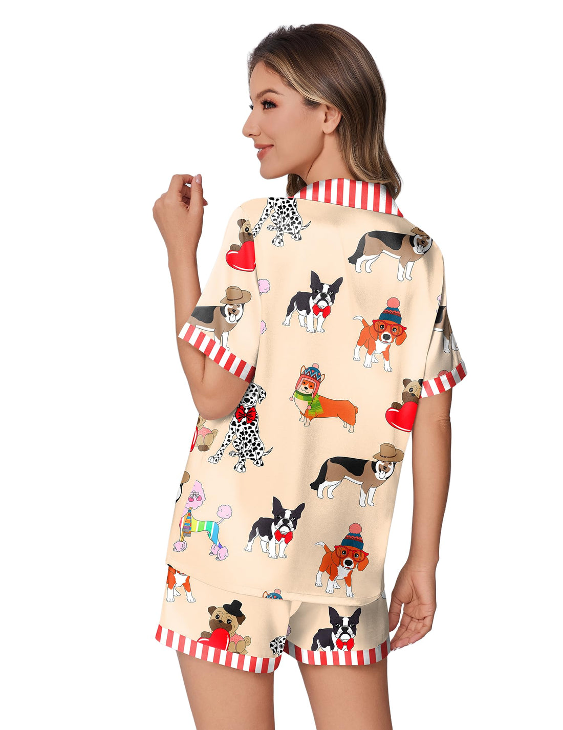 Ekouaer Womens Silky Satin Pajamas Set Short Sleeve Colorful Print Pjs