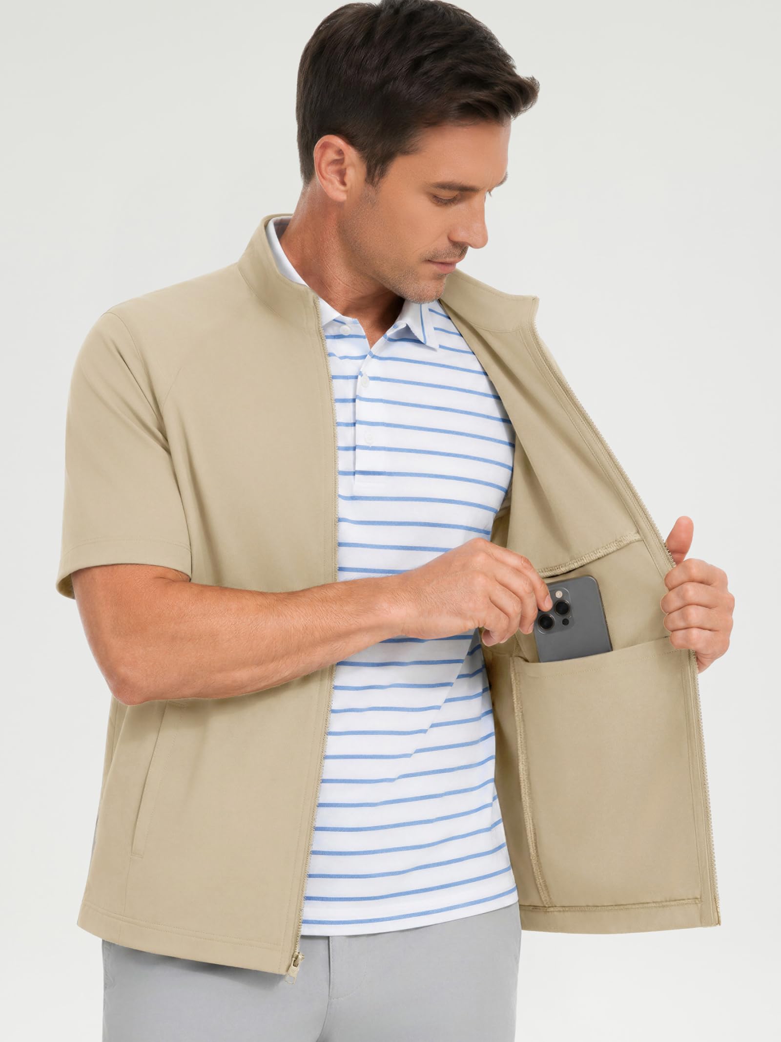 M MAELREG Short Sleeve Golf Jackets for Men with Full Zipper Lightweight UPF50+ Hiking Vests For Men with Button Pockets