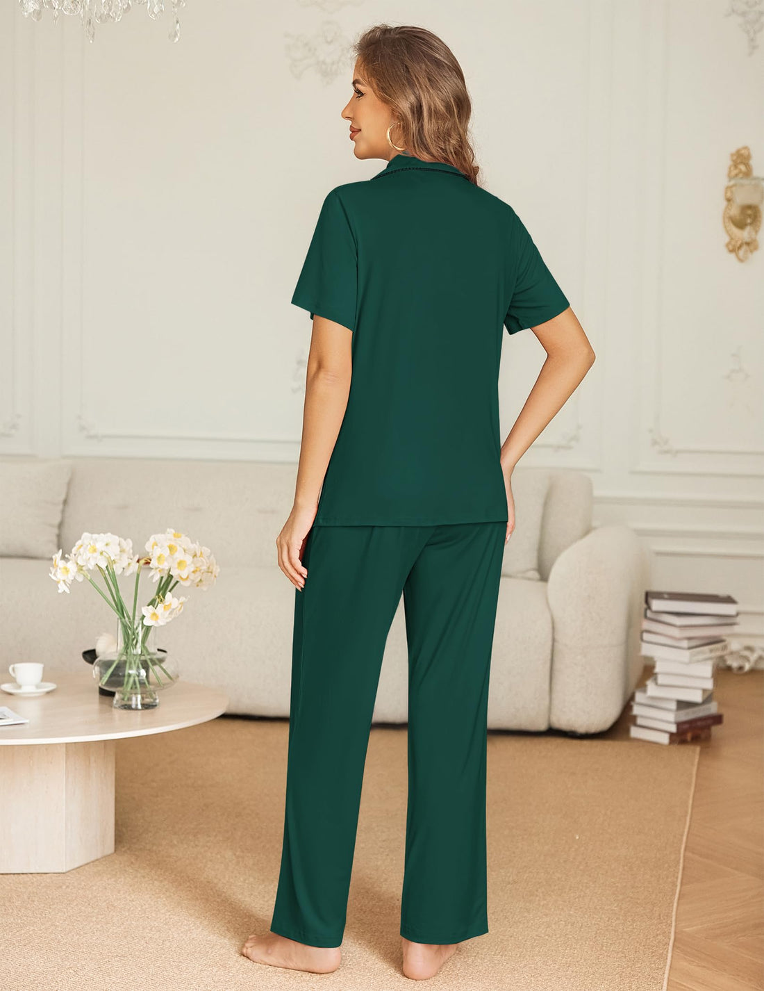 Ekouaer Womens Pajama Sets Button Down Lounge Sets 2 Piece Short Sleeve Pjs