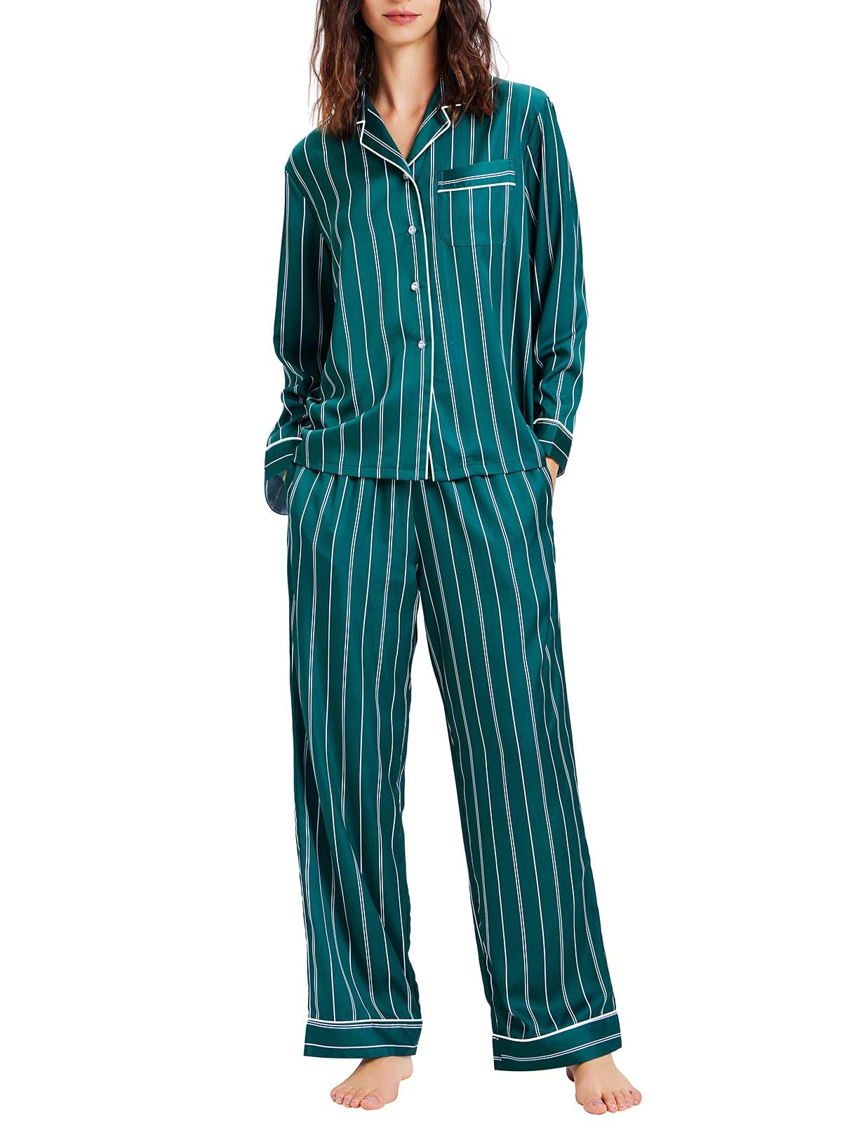 Lonxu Womens Satin Pajama Set Button Down Sleepwear Long Pj XS-3XL