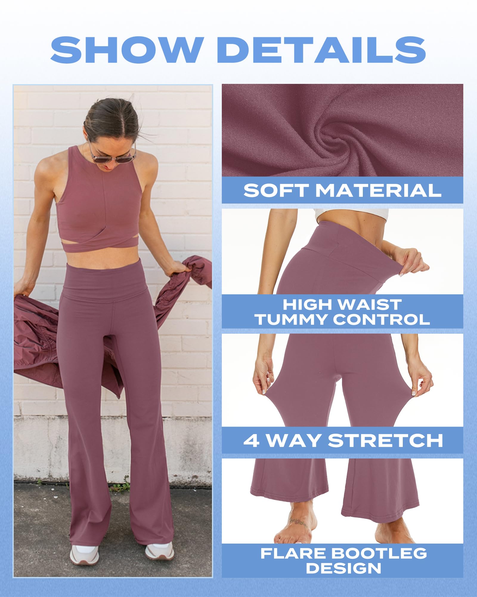 Sundwudu Black Flare Yoga Pants for Women - Soft High Waist Bootcut Leggings Tall & Long Bootleg Pants for Women