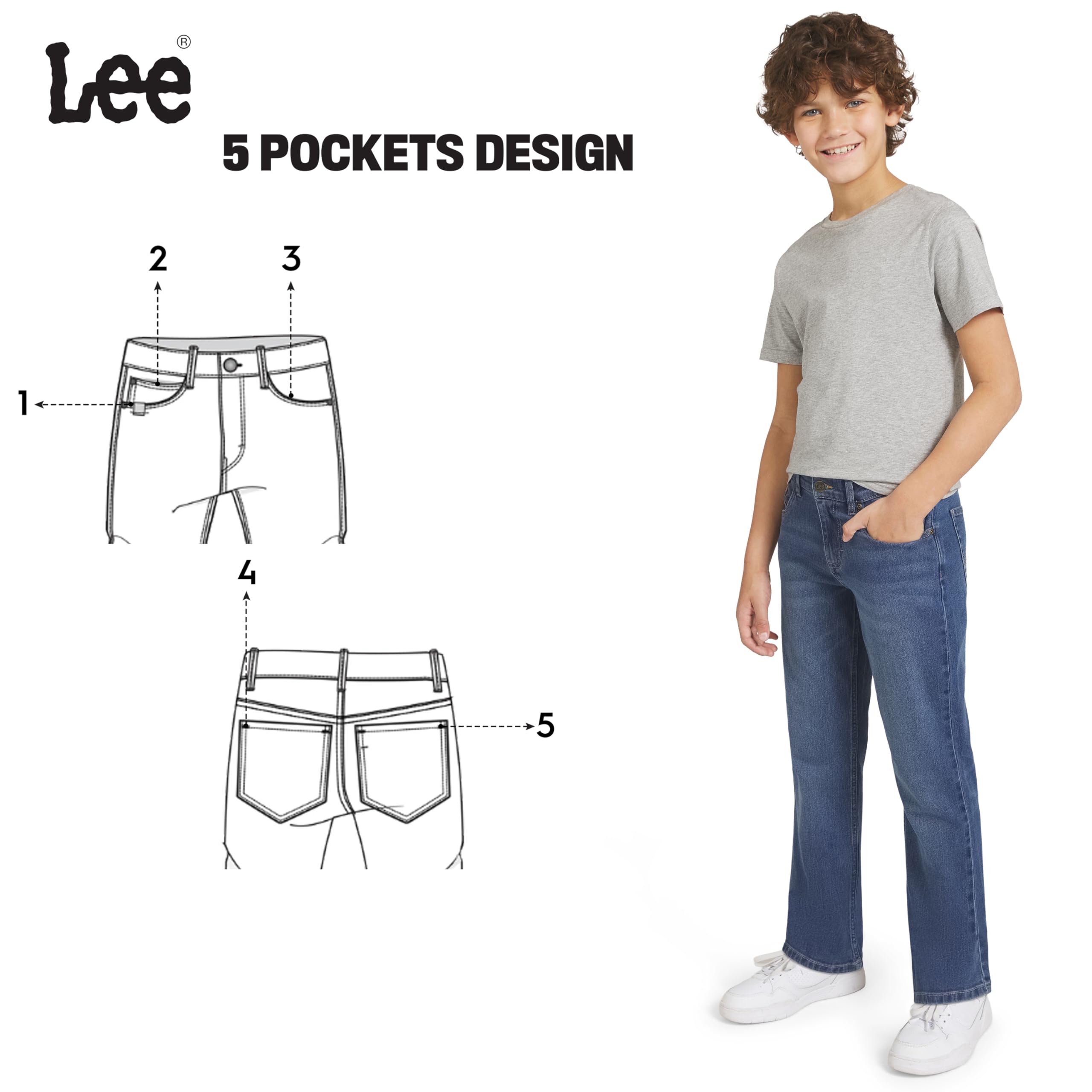 Lee Boys' 5 Pocket Loose Fit Stretch Waist Denim Jeans