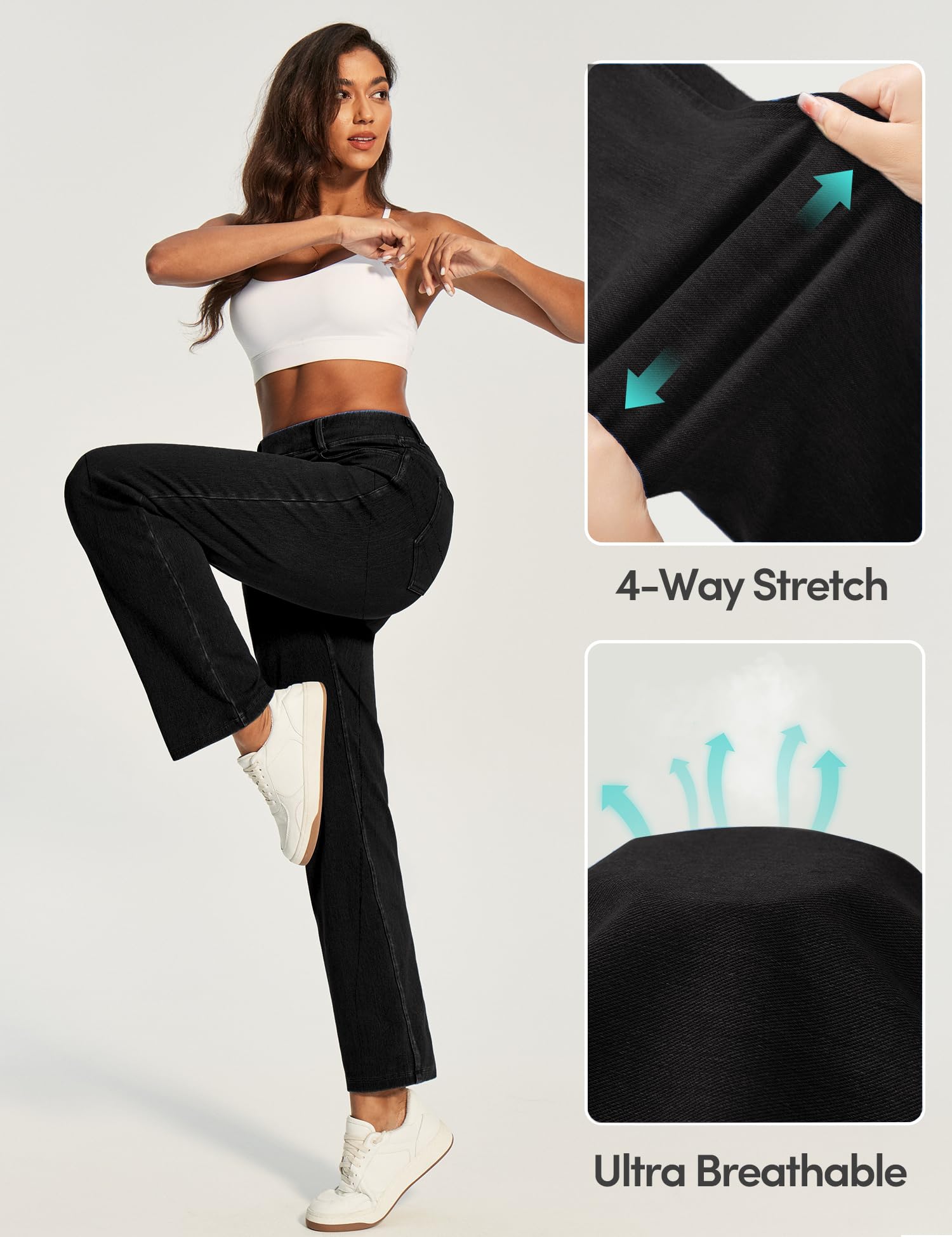 IUGA Straight Leg Jeans for Women Stretchy Pull On Sweatpant Jeans Women High Waisted Bootcut Jean Trendy Denim Pants
