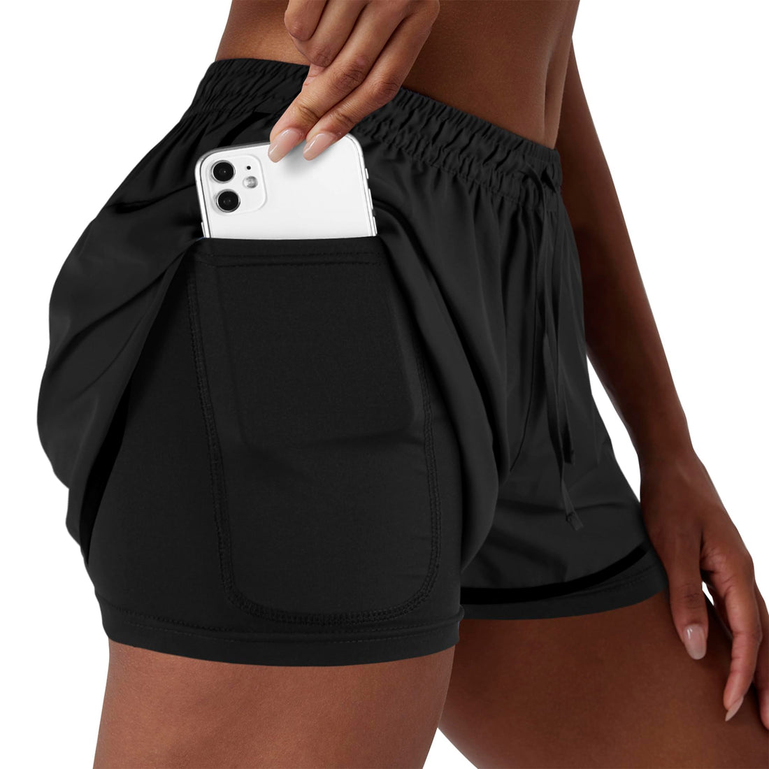 Yevrimow Women's 2 in 1 Running Shorts for Gym Yoga Workout Athletic Shorts High-Waisted Shorts with Liner Pockets