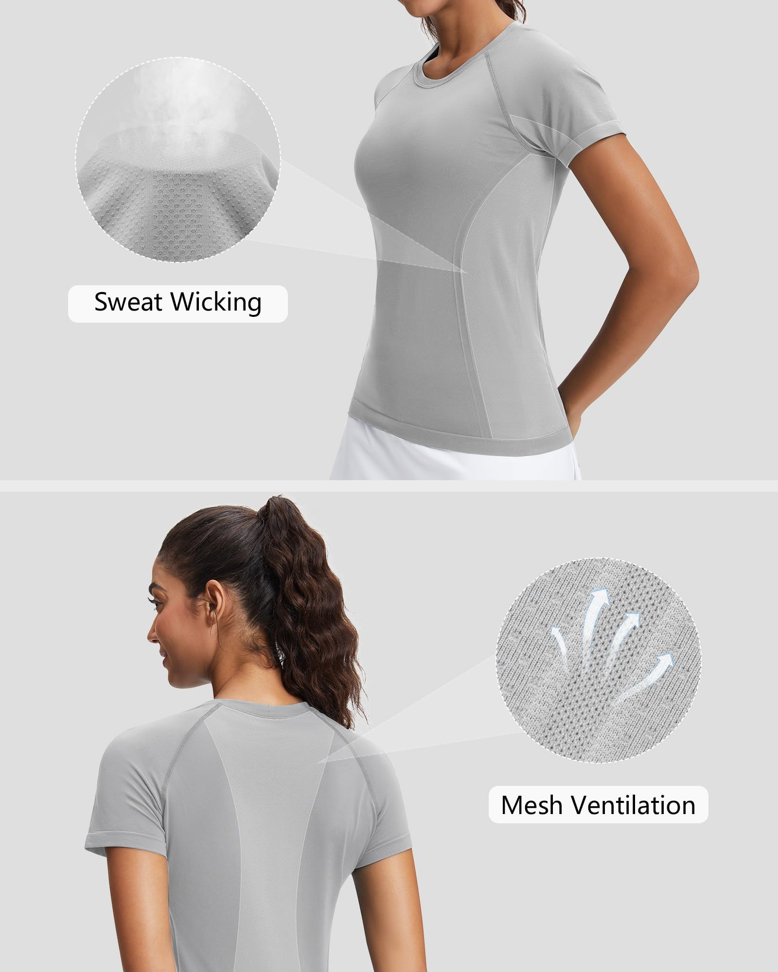 Stelle Womens Workout Tops Short Sleeve Seamless Athletic Shirts Yoga Gym Running T-Shirts