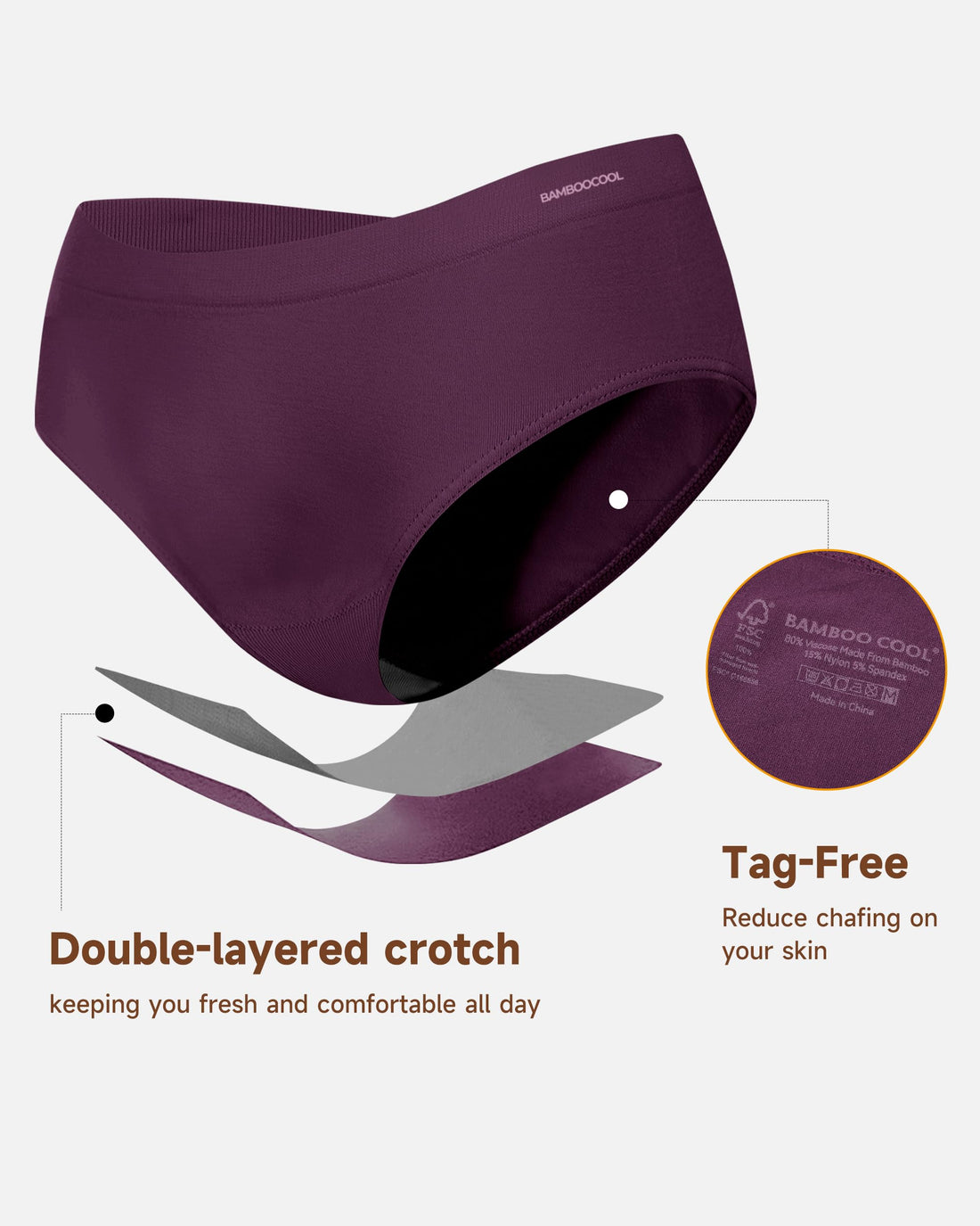 Women's Bamboo Seamless Bikini Panties Moisture-Wicking Stretchy Breathable Hipster Coverage Ladies Underwear 6-pack