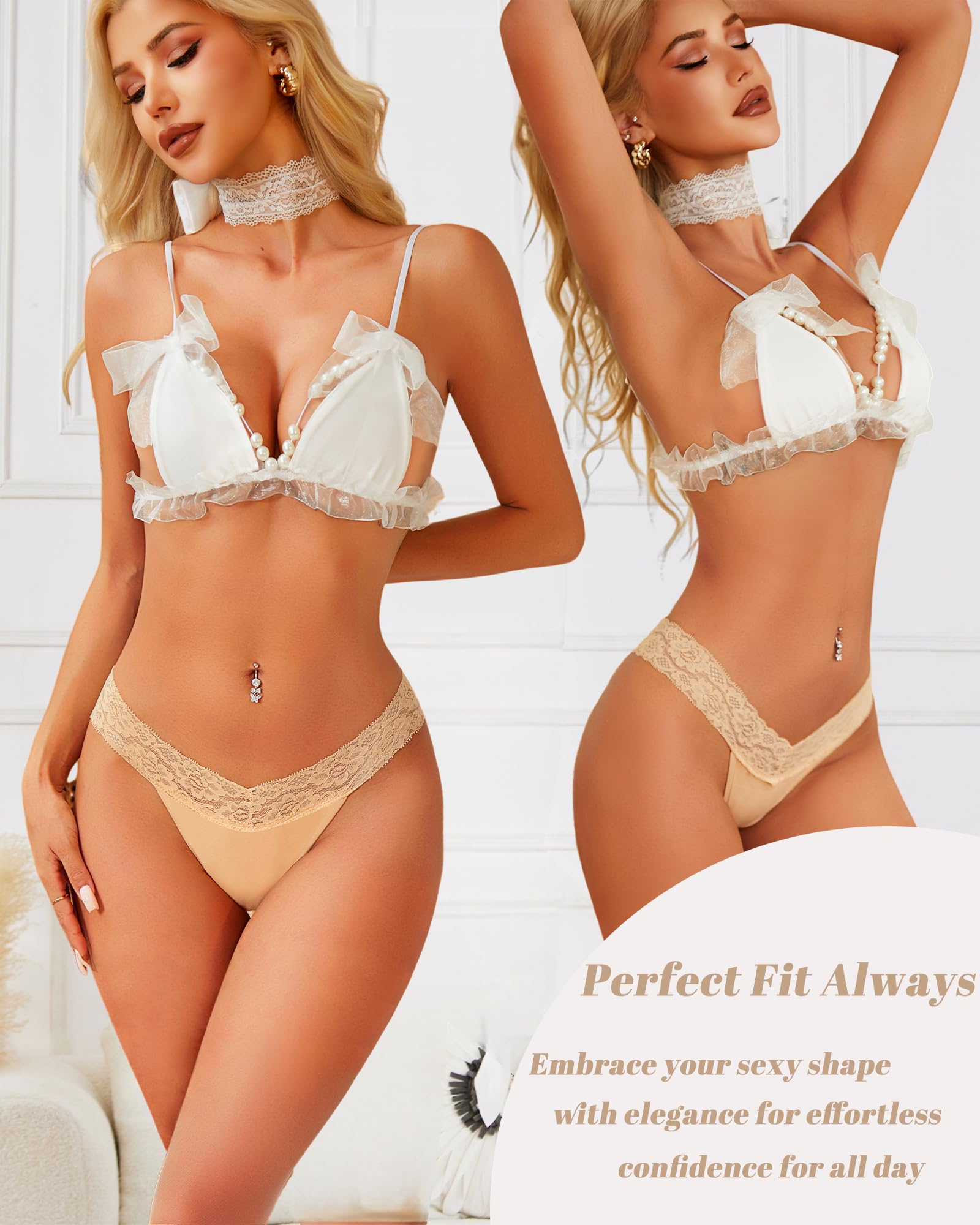 READY TO LOVE Cotton Underwear for Women Lace Sexy Soft Thongs Low Rise T-Back Lingerie Stretchy Ladies Panties