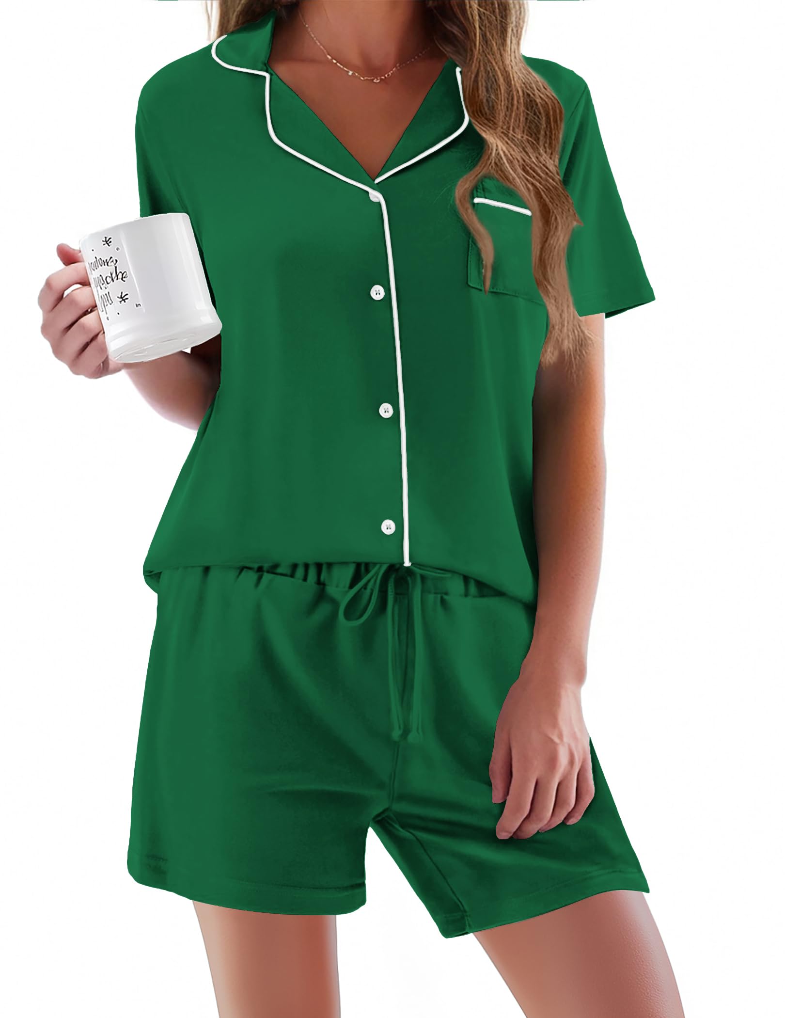 Ekouaer Pajamas Set for Women Short Sleeve Sleepwear Button Down Pj XS-XXXL