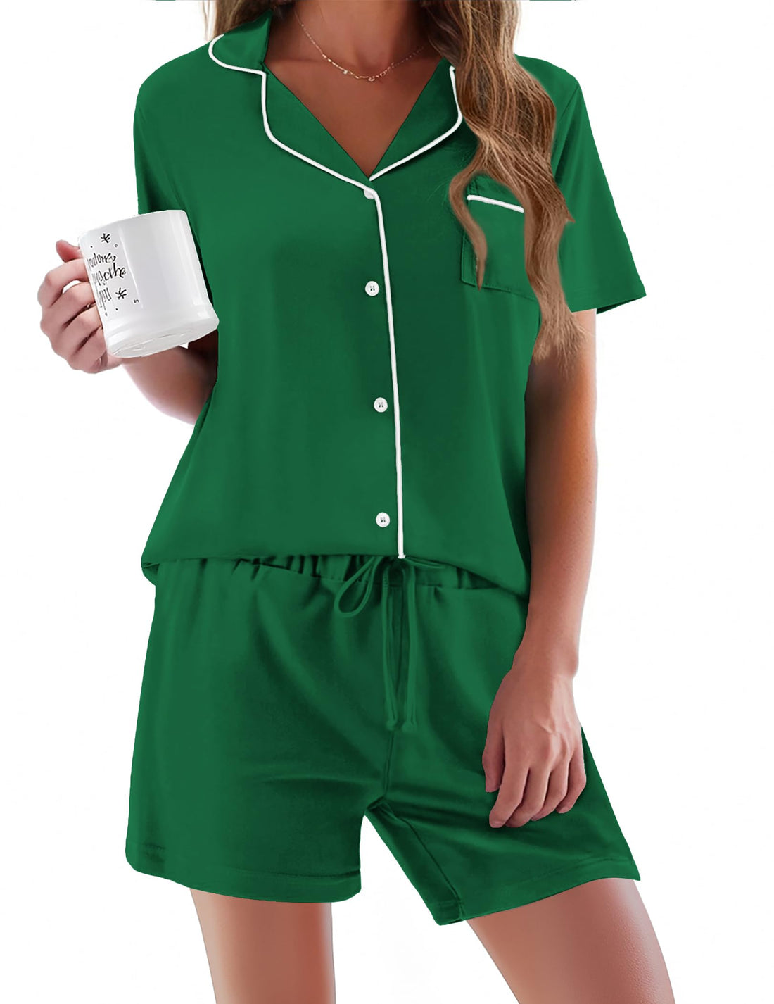 Ekouaer Pajamas Set for Women Short Sleeve Sleepwear Button Down Pj XS-XXXL