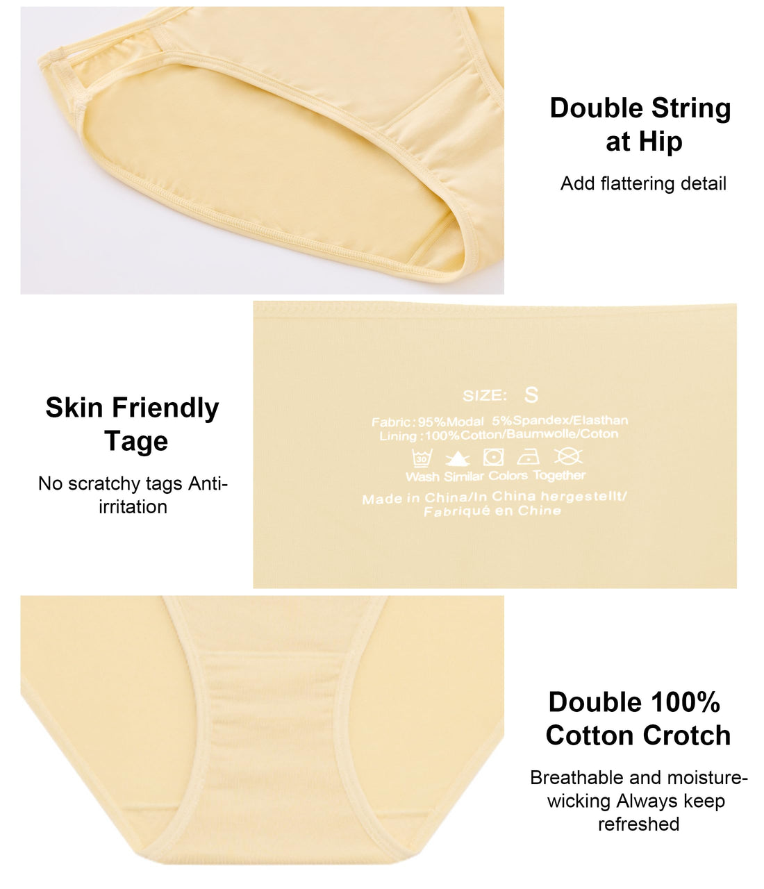 ANLIQI Women's High Cut String Bikini Panties Modal Comfort Breathable Stretch Bikini Underwear Soft Plus Size Underwear
