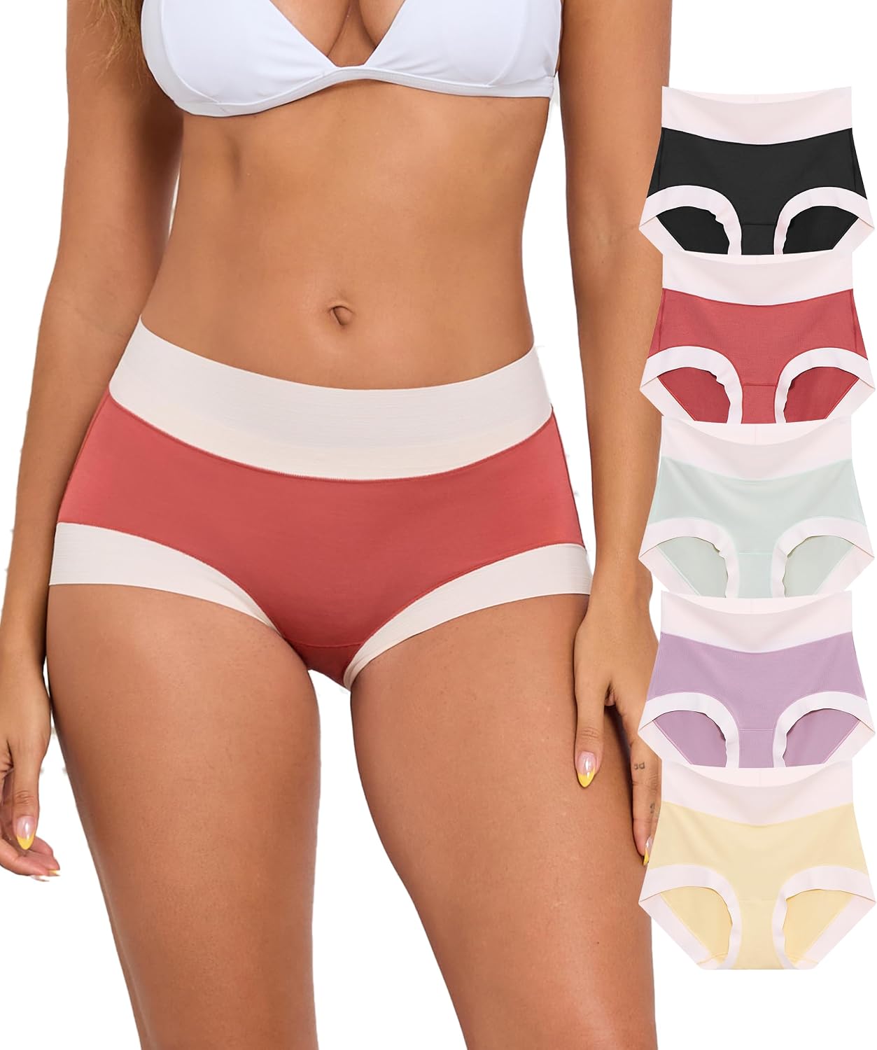 ANLIQI Women's Modal High Waisted Briefs,Soft Breathable Full Coverage Underwear Pack Moisture Wicking Ladies Panties