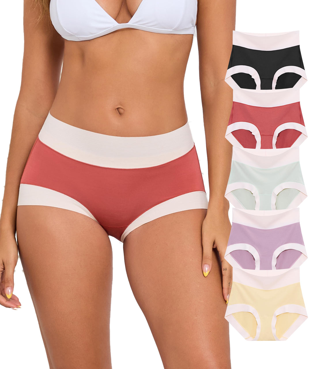 ANLIQI Women's Modal High Waisted Briefs,Soft Breathable Full Coverage Underwear Pack Moisture Wicking Ladies Panties