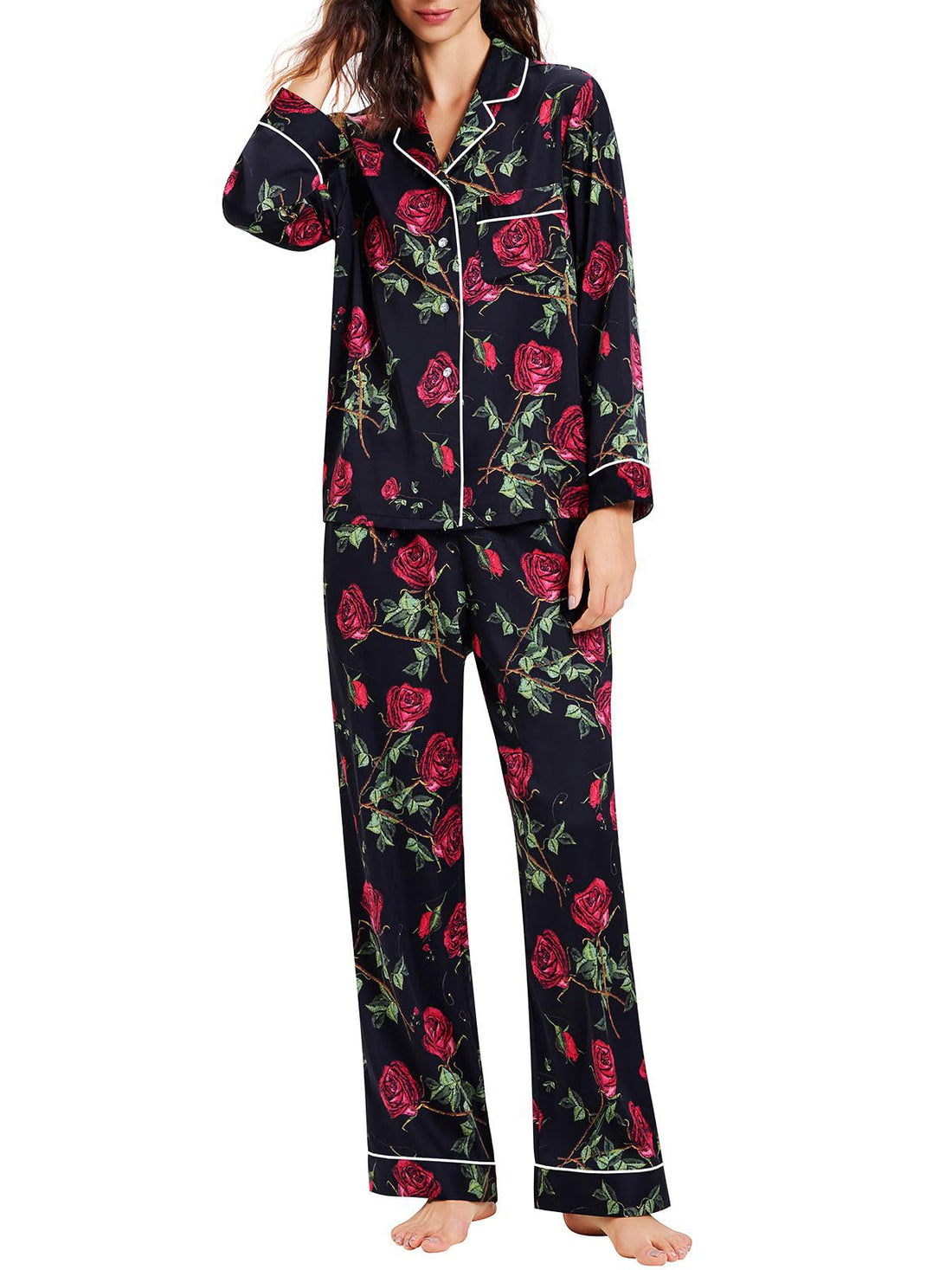 Lonxu Womens Satin Pajama Set Button Down Sleepwear Long Pj XS-3XL