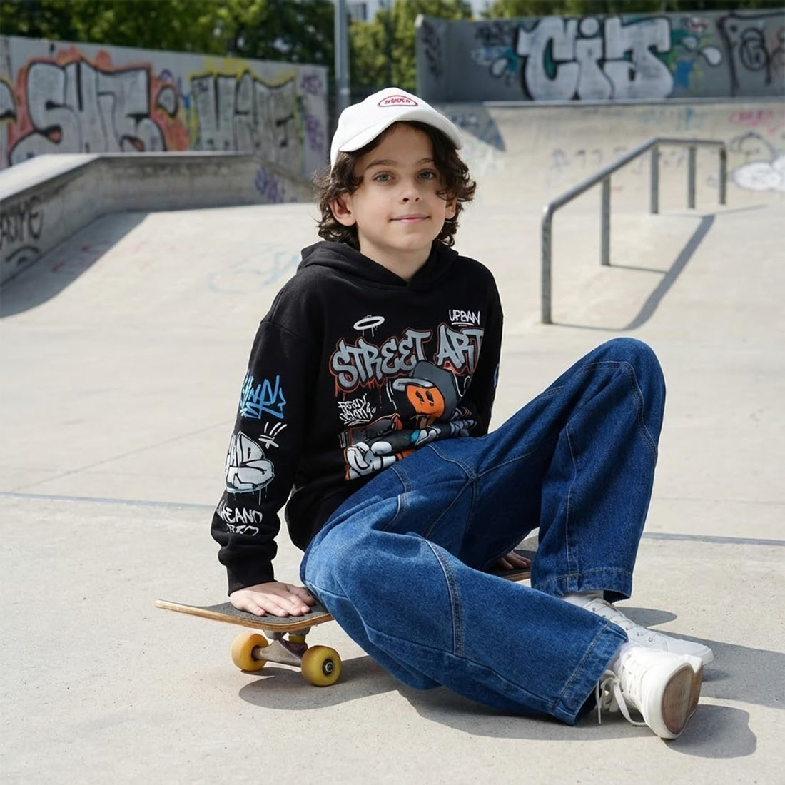 Baggy Jeans for Boys Cargo Jeans, Mid Rise Elastic Waist Multi-Pockets Denim Pants School Streetwear Size 8-12