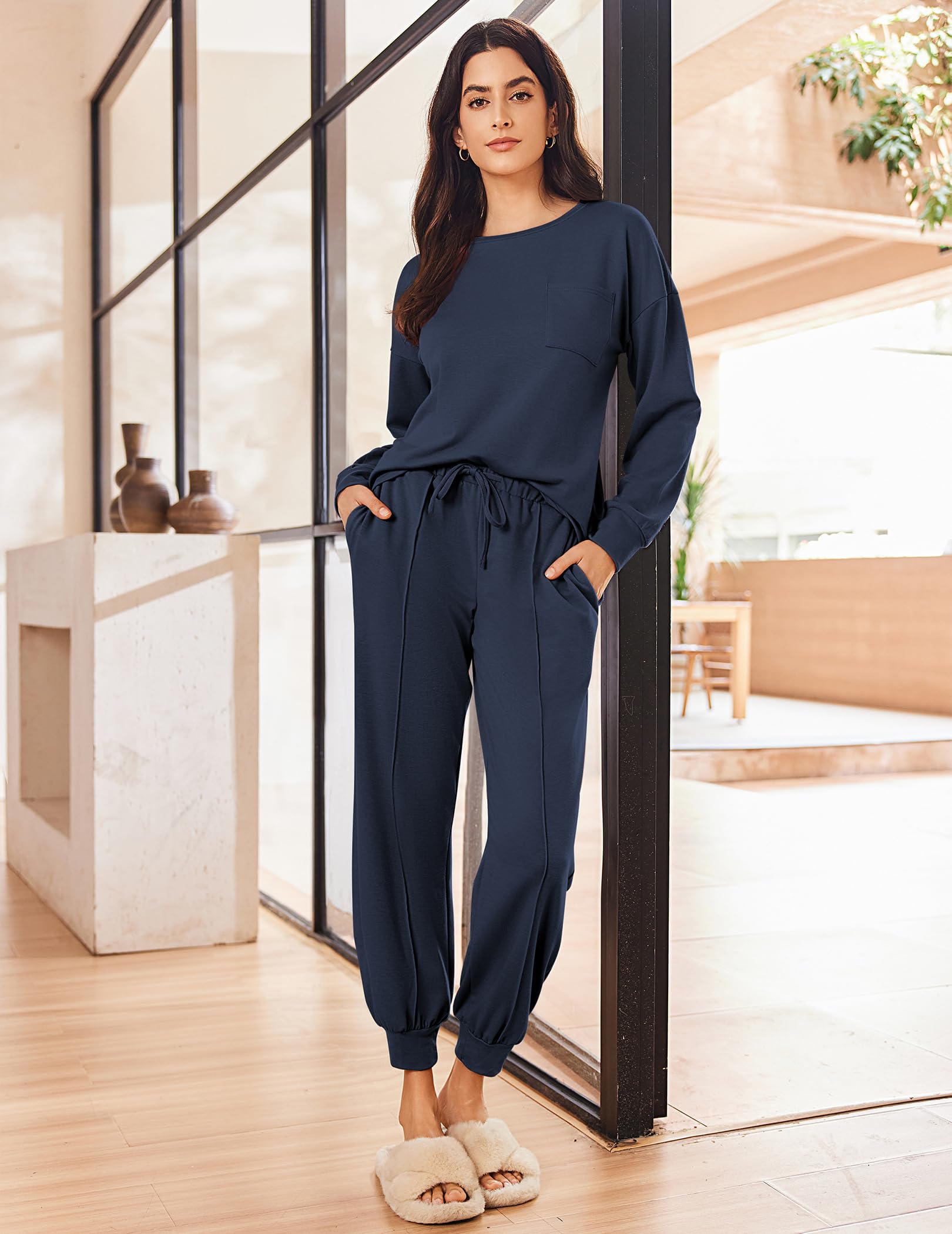 Ekouaer Lounge Sets for Women 2 Piece Jogger Pants Pajamas