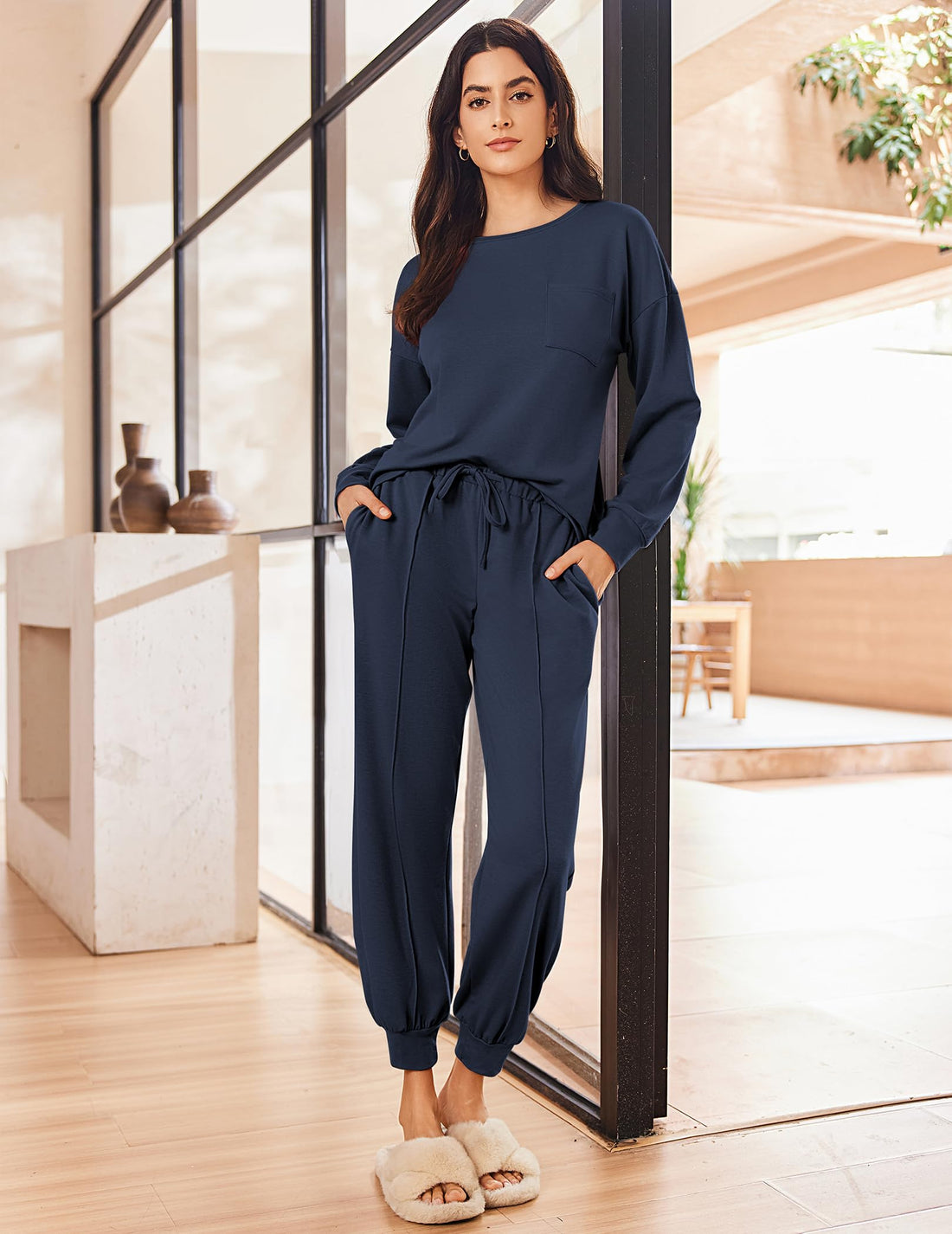 Ekouaer Lounge Sets for Women 2 Piece Jogger Pants Pajamas