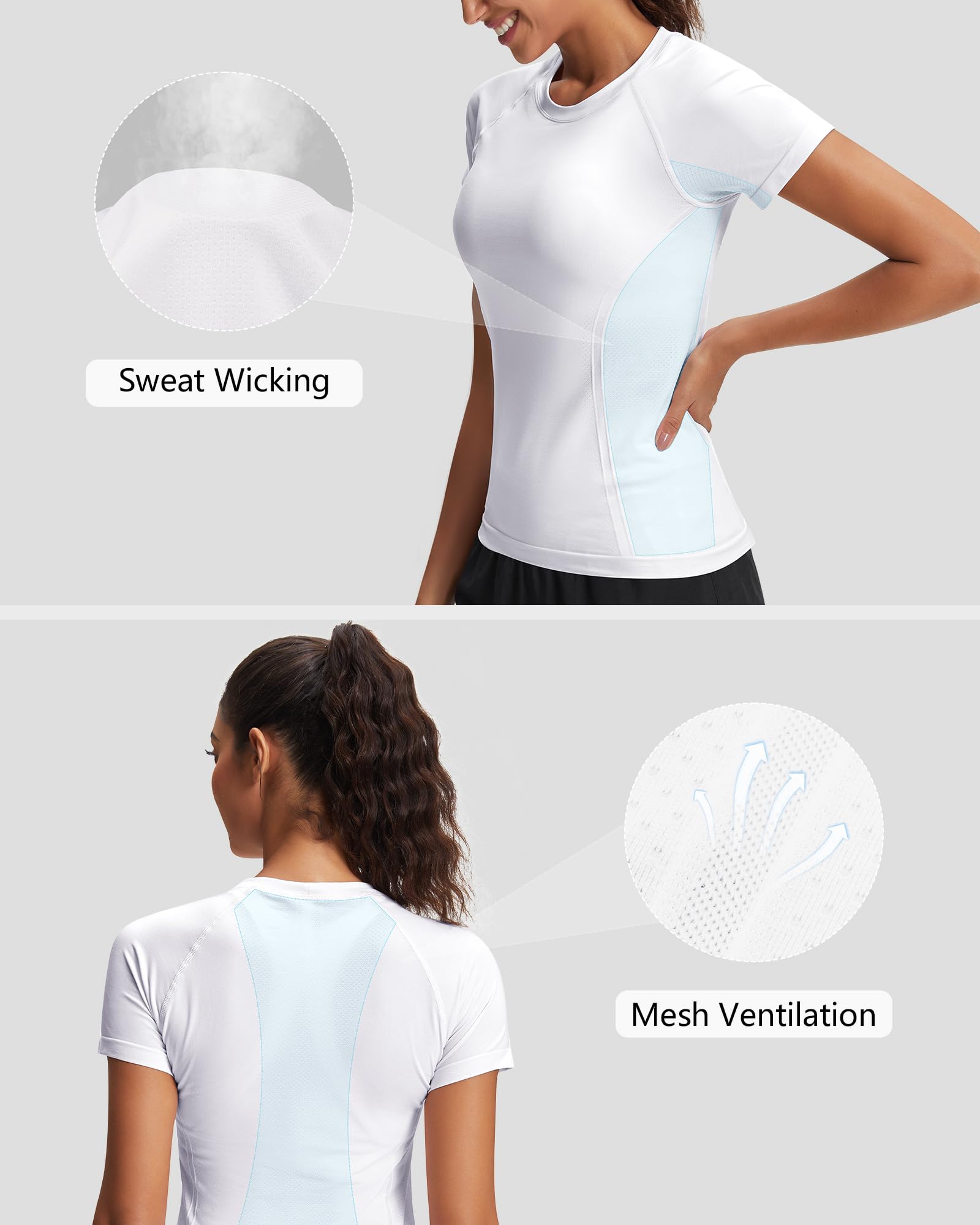 Stelle Womens Workout Tops Short Sleeve Seamless Athletic Shirts Yoga Gym Running T-Shirts