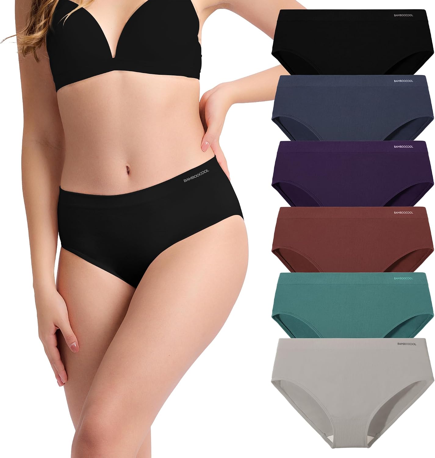Women's Bamboo Seamless Bikini Panties Moisture-Wicking Stretchy Breathable Hipster Coverage Ladies Underwear 6-pack