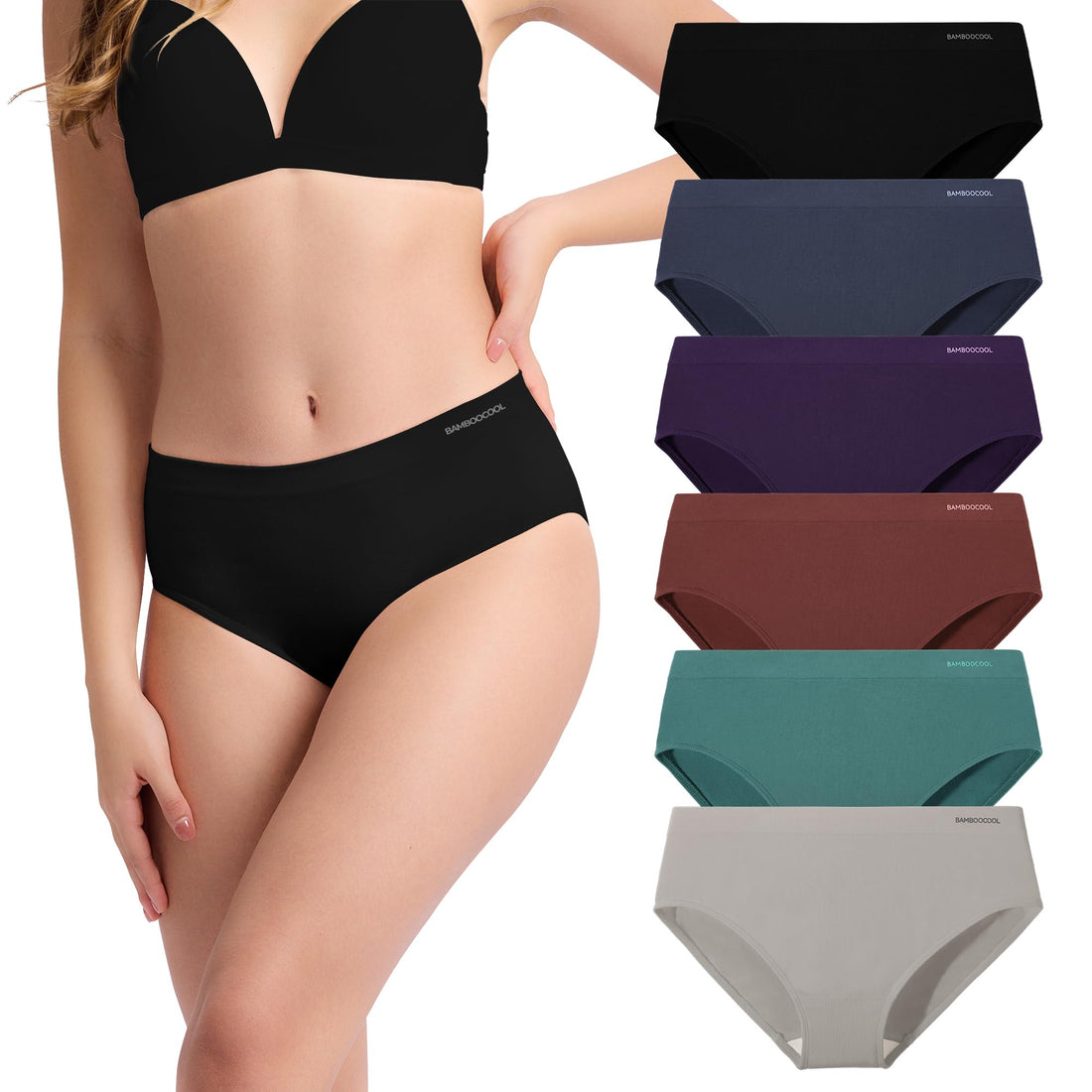 Women's Bamboo Seamless Bikini Panties Moisture-Wicking Stretchy Breathable Hipster Coverage Ladies Underwear 6-pack