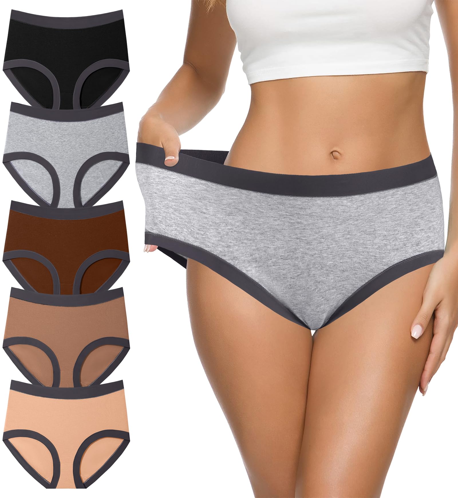 Eiggam Women's Cotton Bikini Panties,High-Cut Full Coverage Stretch Cool Underwear for Women