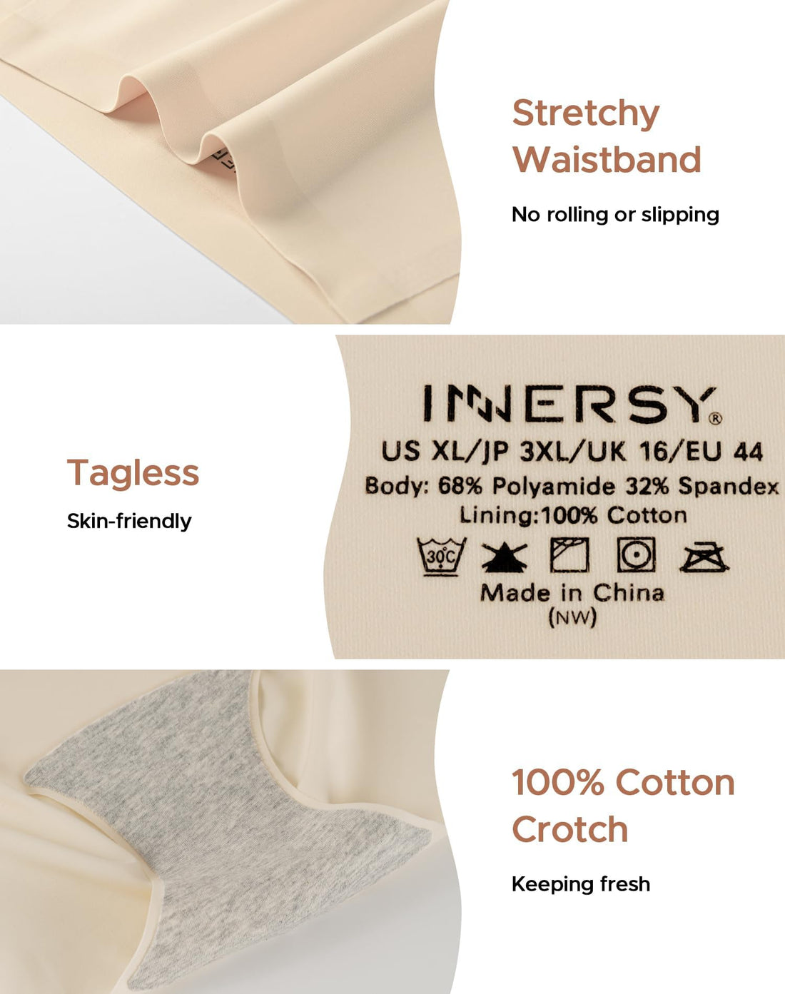 INNERSY Women's High Waist Seamless Underwear No Show Panties Full Coverage Briefs 3-Pack