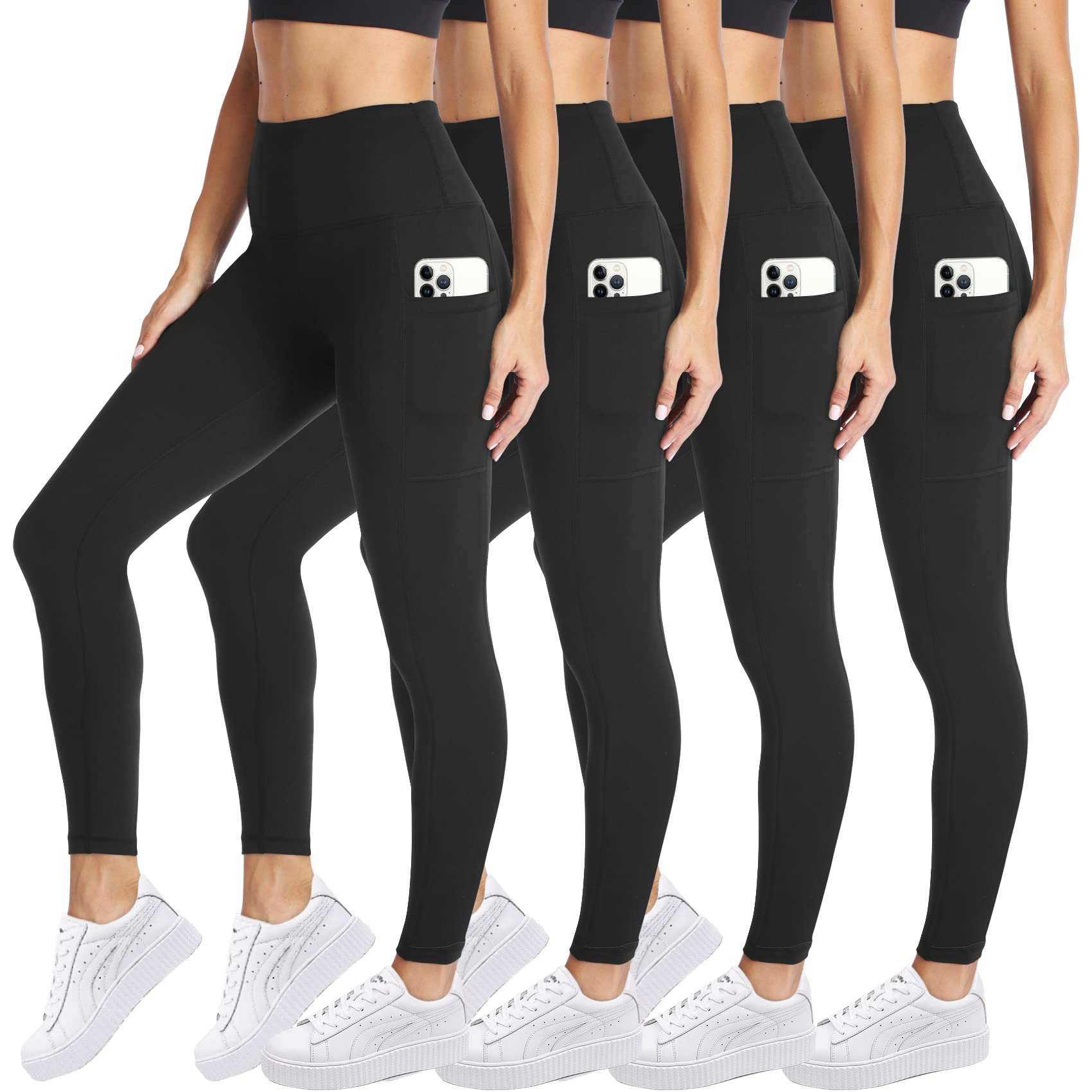 CAMPSNAIL 4 Pack Leggings for Women - High Waisted Tummy Control Yoga Pants for Workout Gym Black Leggings Plus Size Dance
