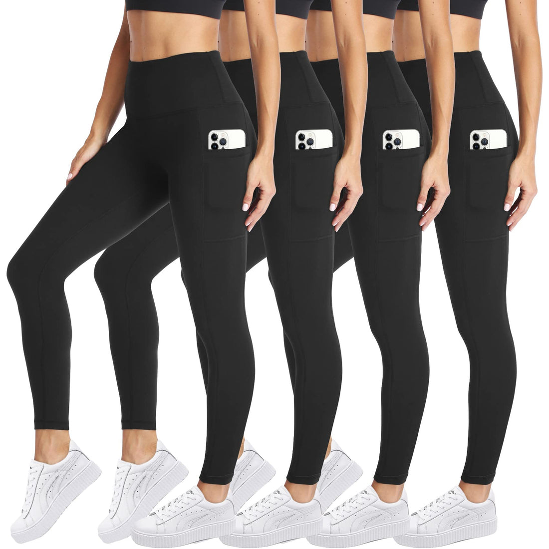 CAMPSNAIL 4 Pack Leggings for Women - High Waisted Tummy Control Yoga Pants for Workout Gym Black Leggings Plus Size Dance