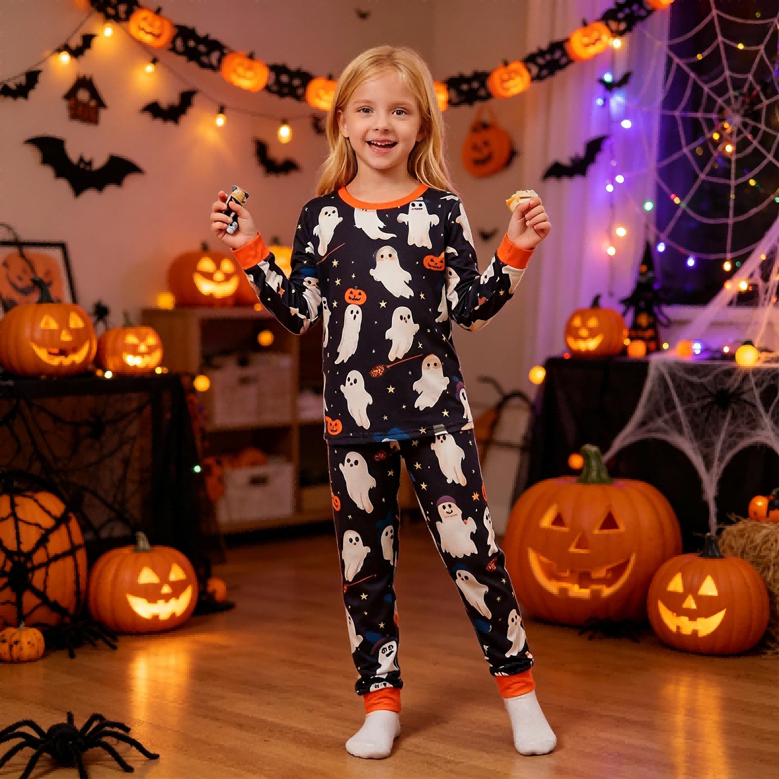 Matching Family Halloween Pajamas Set - Cute Pumpkin Print 2-Piece PJS for Adults & Kids | Holiday Family Pajamas