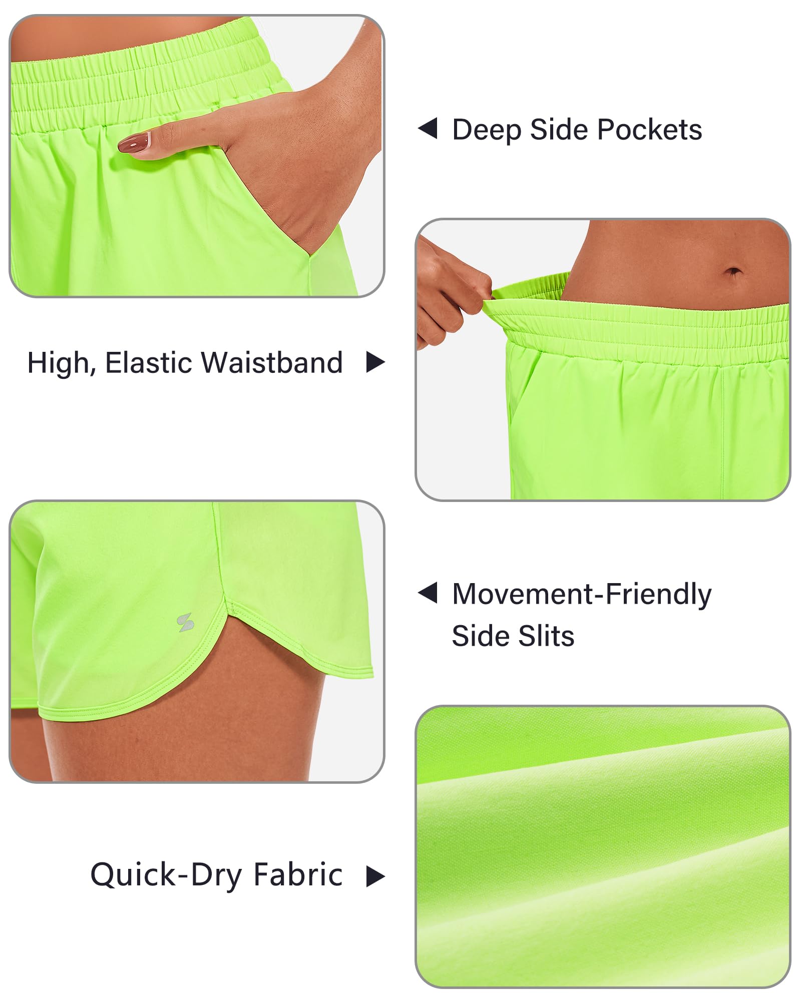 Stelle Womens 3" Running Shorts Mesh Liner High Waisted Workout Shorts Quick Dry Dolphin Athletic Shorts with Pockets