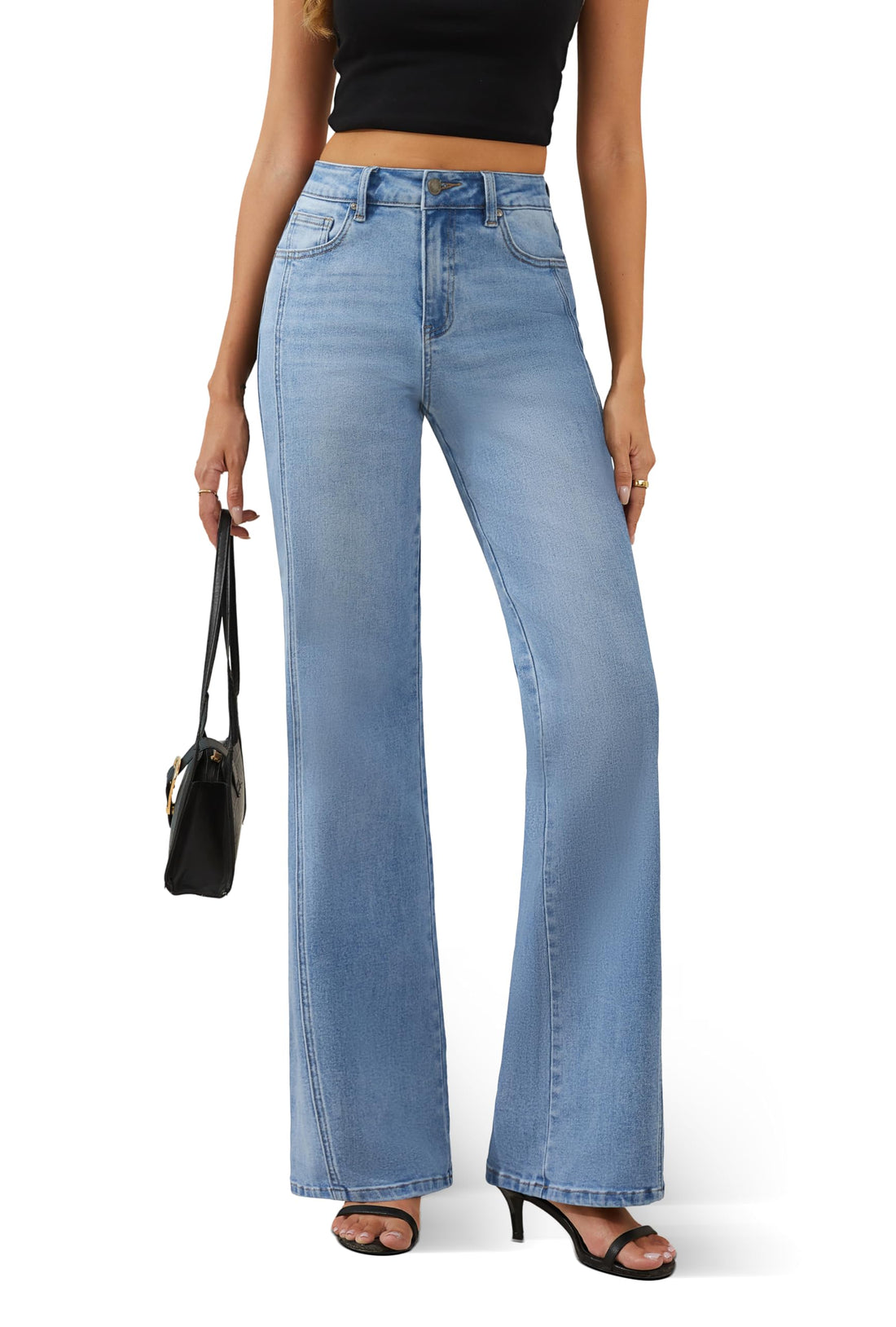 FLYING BANANA Women's Trendy High Waisted Wide Leg Jeans Stretchy Denim Pants