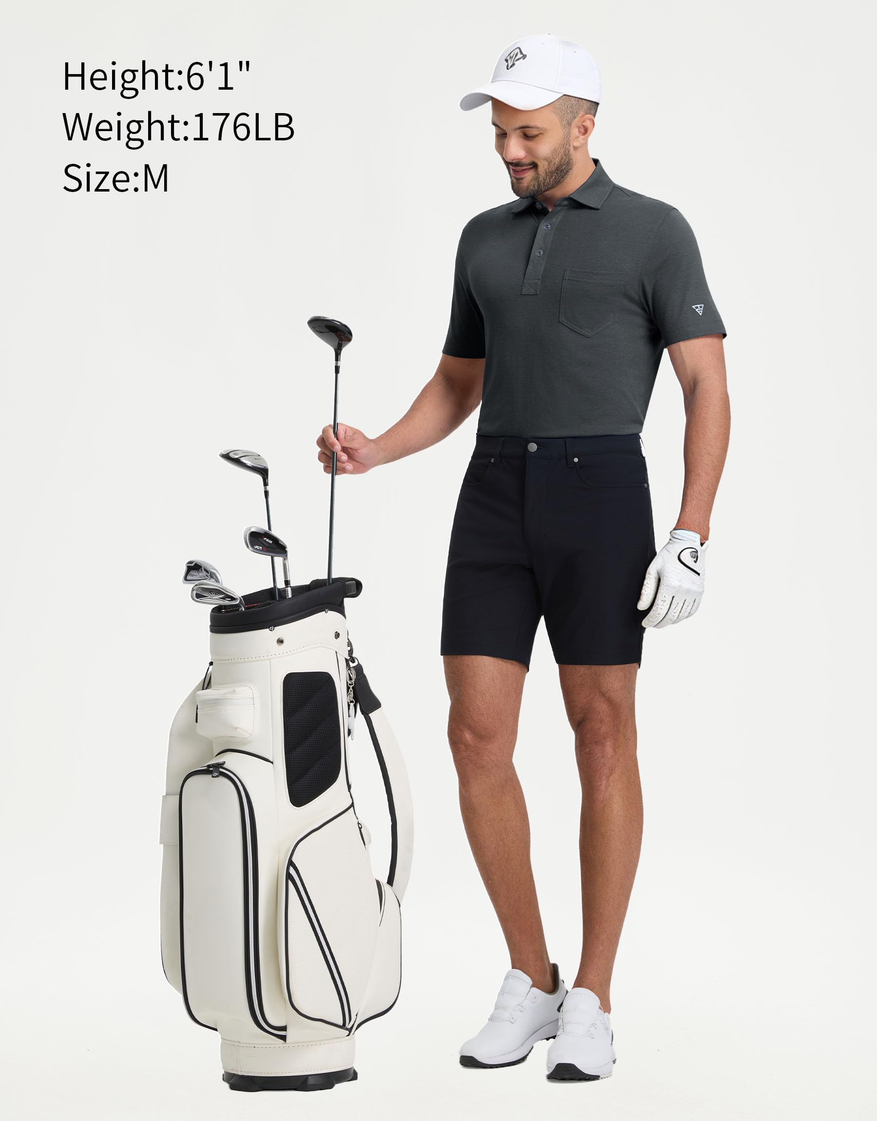 M MAELREG Mens Golf Shirts Short Sleeve Lightweight Soft Cotton Blend with Pocket Summer Casual Daily Wear