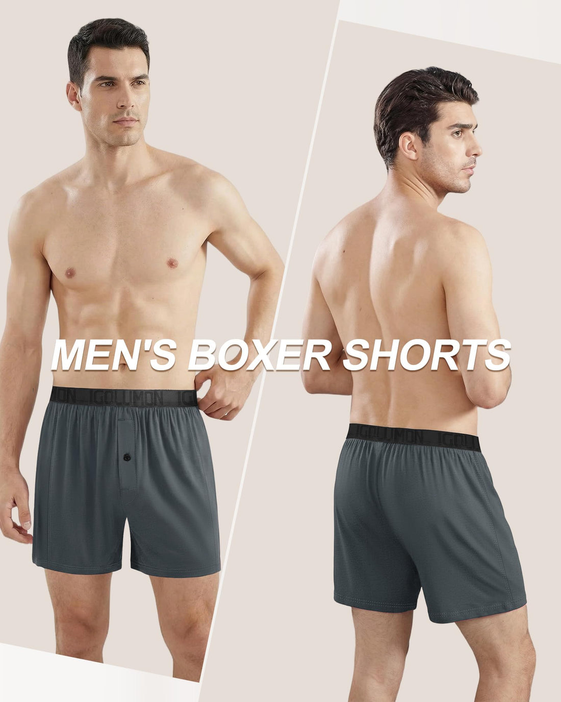 IGOLUMON Mens Boxer Shorts Underwear Soft Breathable Bamboo Rayon Boxers for Men Relaxed Fit Boxers with Button Fly 5 Pack