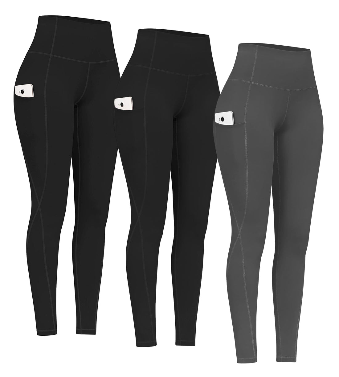 PHISOCKAT 2 Pack High Waist Yoga Pants with Pockets Tummy Control Leggings | Compression Leggings For Women,Non See-Through,4 Way Stretch,Breathable Fabric, Workout Leggings