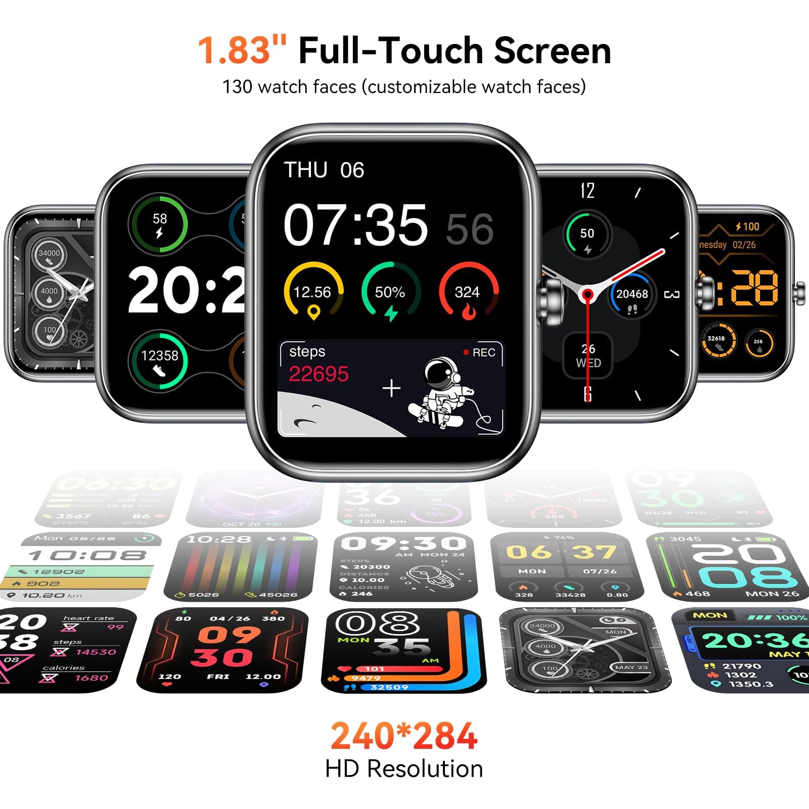 Smart Watch with Alexa Built-in, 1.83" HD Health Fitness Tracker, Bluetooth Calls/Notifications, 120+ Sports Modes, 24/7 Heart Rate/Sleep Tracking, IP68 Waterproof for iPhone and Android (Black)