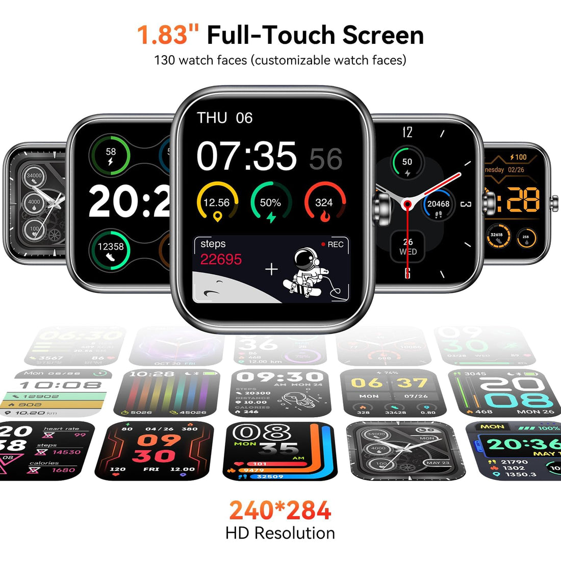 Smart Watch with Alexa Built-in, 1.83" HD Health Fitness Tracker, Bluetooth Calls/Notifications, 120+ Sports Modes, 24/7 Heart Rate/Sleep Tracking, IP68 Waterproof for iPhone and Android (Black)