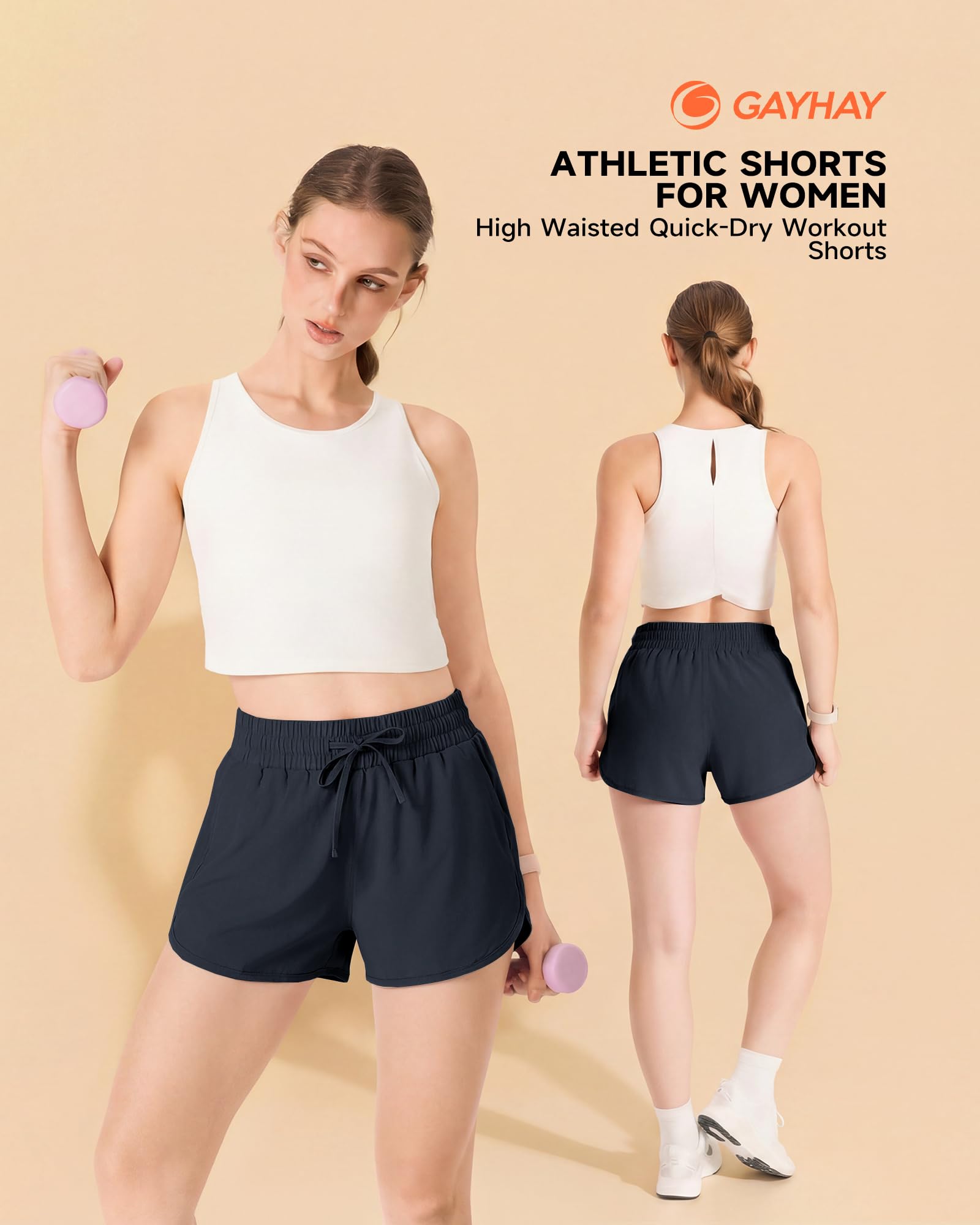GAYHAY Running Shorts for Women - Athletic Quick Dry Sports Womens Shorts High Waisted Gym Workout Black Shorts with Pockets