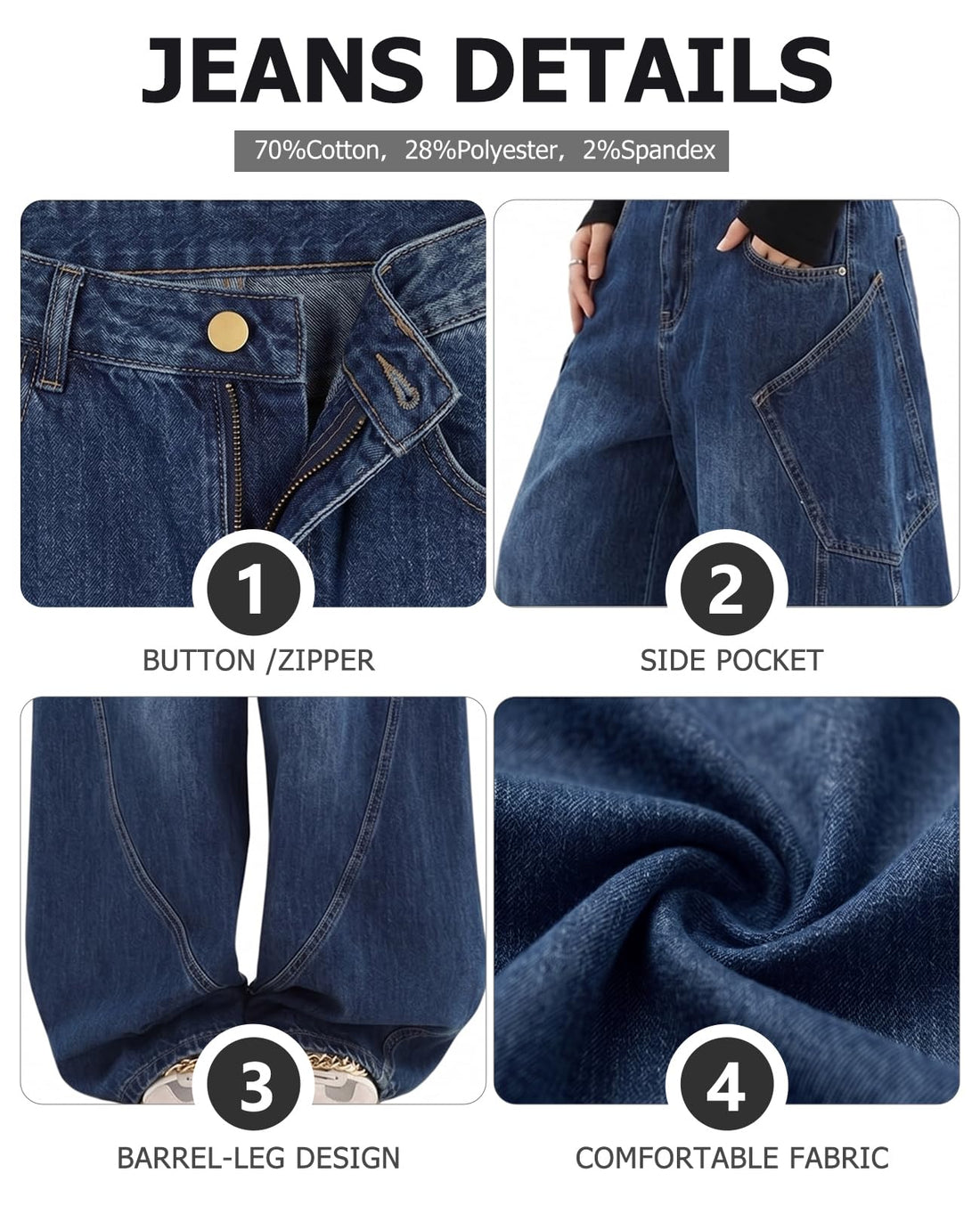 Baggy Jeans for Woman Men High Waisted Barrel Leg Jeans Casual Loose Denim Pants Streetwear Clothes