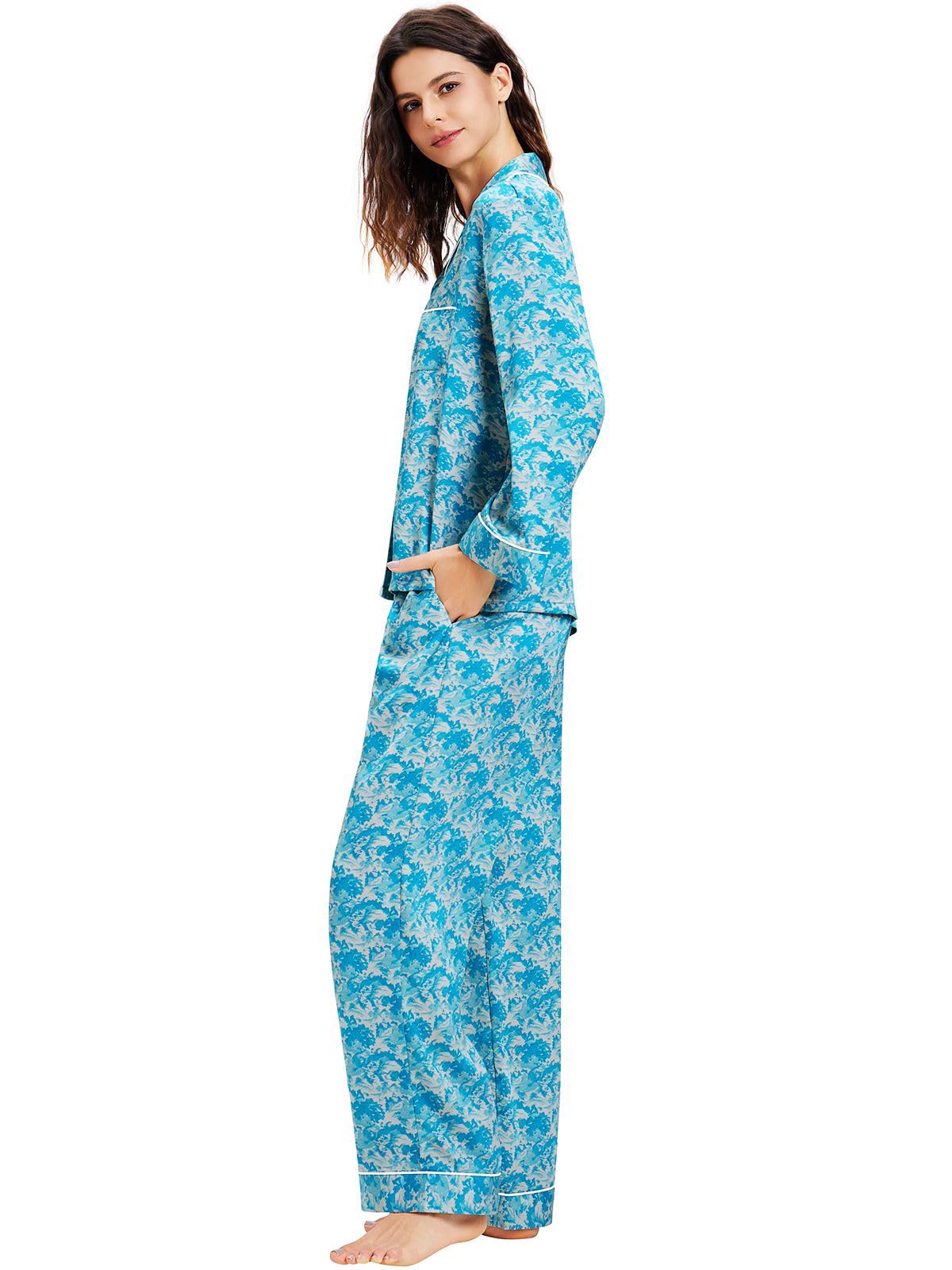 Lonxu Womens Satin Pajama Set Button Down Sleepwear Long Pj XS-3XL