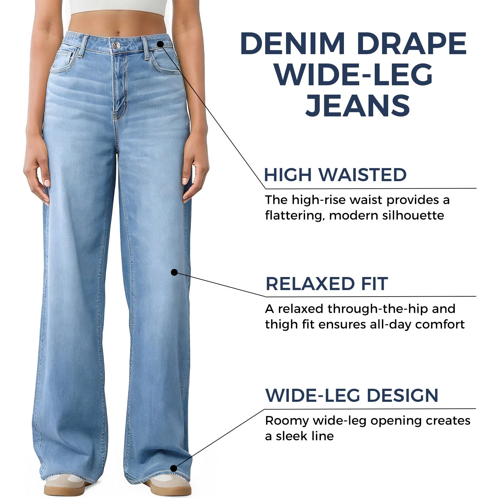 Women's Wide Leg Jeans High Waisted Baggy Straight Leg Loose Stretchy Casual Denim Pants