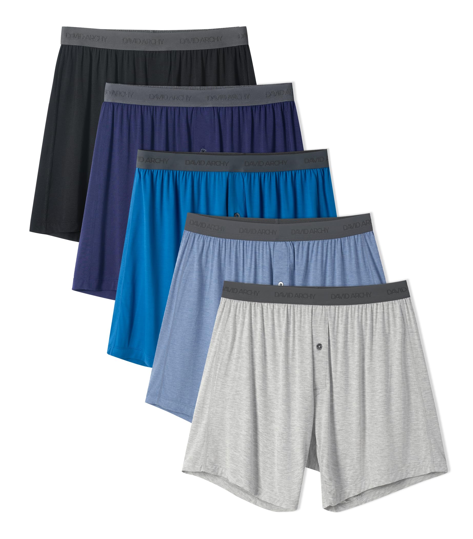 DAVID ARCHY Men's Bamboo Rayon Boxers Breathable Cooling Mens Boxer Shorts with Button Fly Relaxed Fit Underwear 3/4/5 Pack