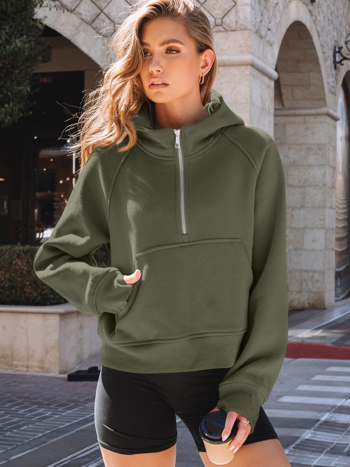 AUTOMET Womens Hoodies Half Zip Up Casual Comfort Fall Clothes 2026 | Fleece lined, hooded, jackets with pockets, travel airport Outfits, y2k sweatshirts, cute loung wear, winter sweaters