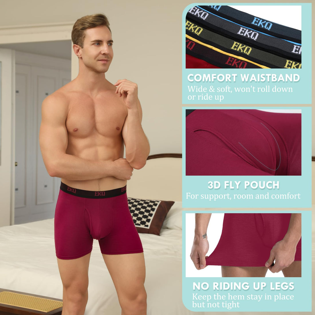 Mens Underwear Breathable Boxer Briefs 7 Pack Bamboo Rayon Boxers for Men Soft Stretchy Men's Underwear with Fly