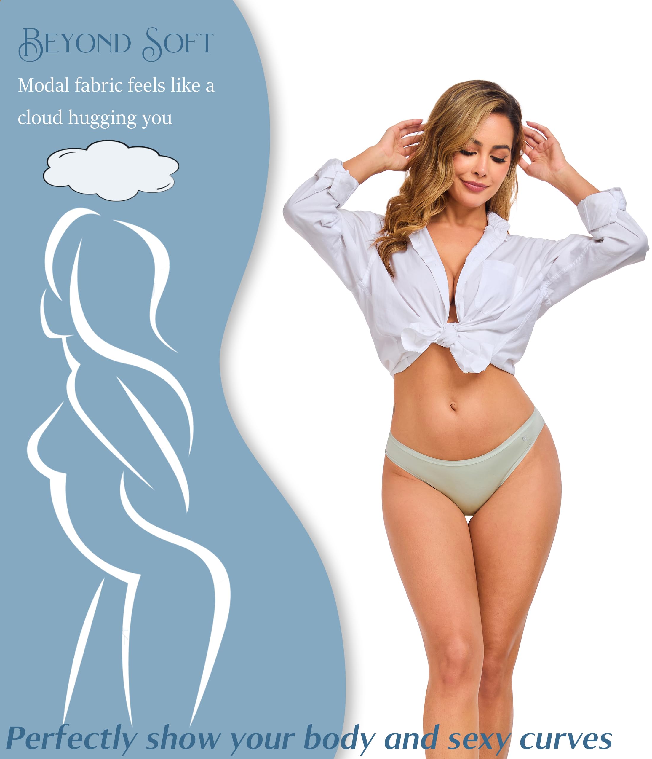 ANLIQI Modal Underwear Women Supersoft Bikini Panties for Women Pack Hi Cut Hipster Breathable Comfy Stretchy Ladies Undies