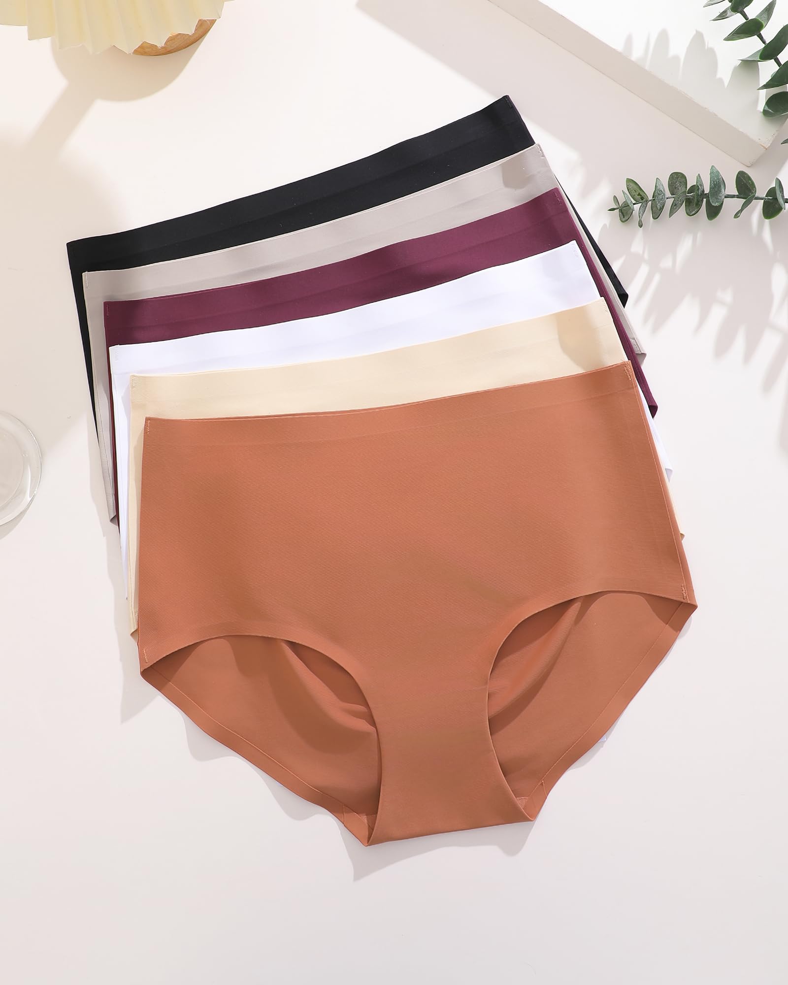 High Waisted Seamless Underwear for Women Full Coverage Hiphugger High Rise Silky No Show Briefs Panties 6 Pack