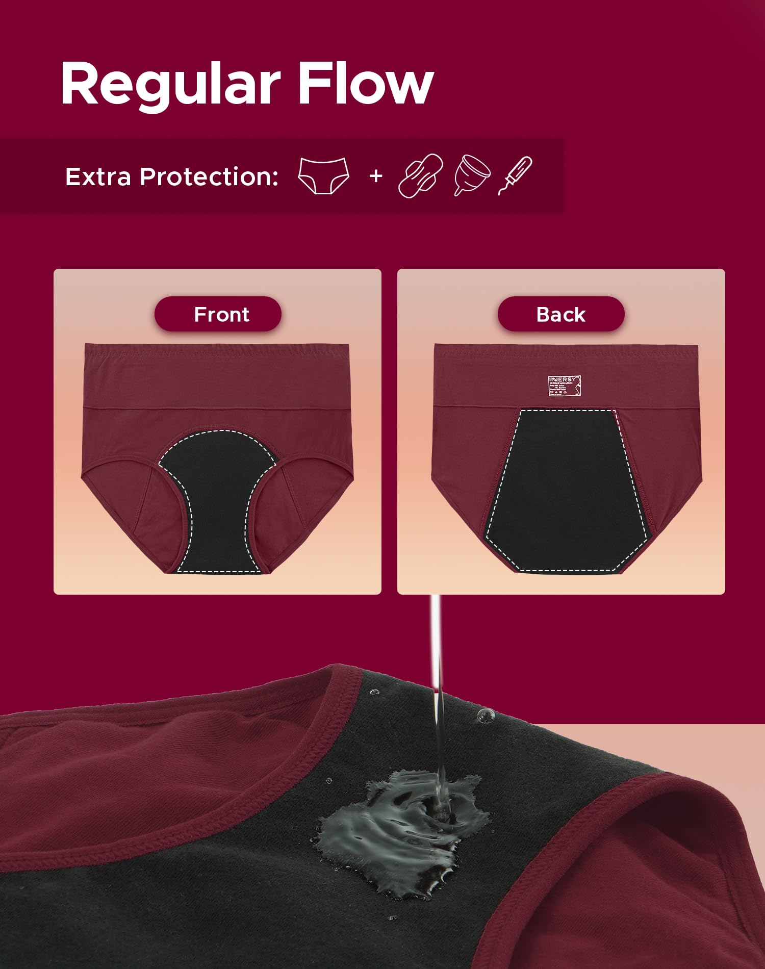 INNERSY Period Underwear for Women High Waisted Leak-Proof Postpartum Menstrual Panties 3-Pack