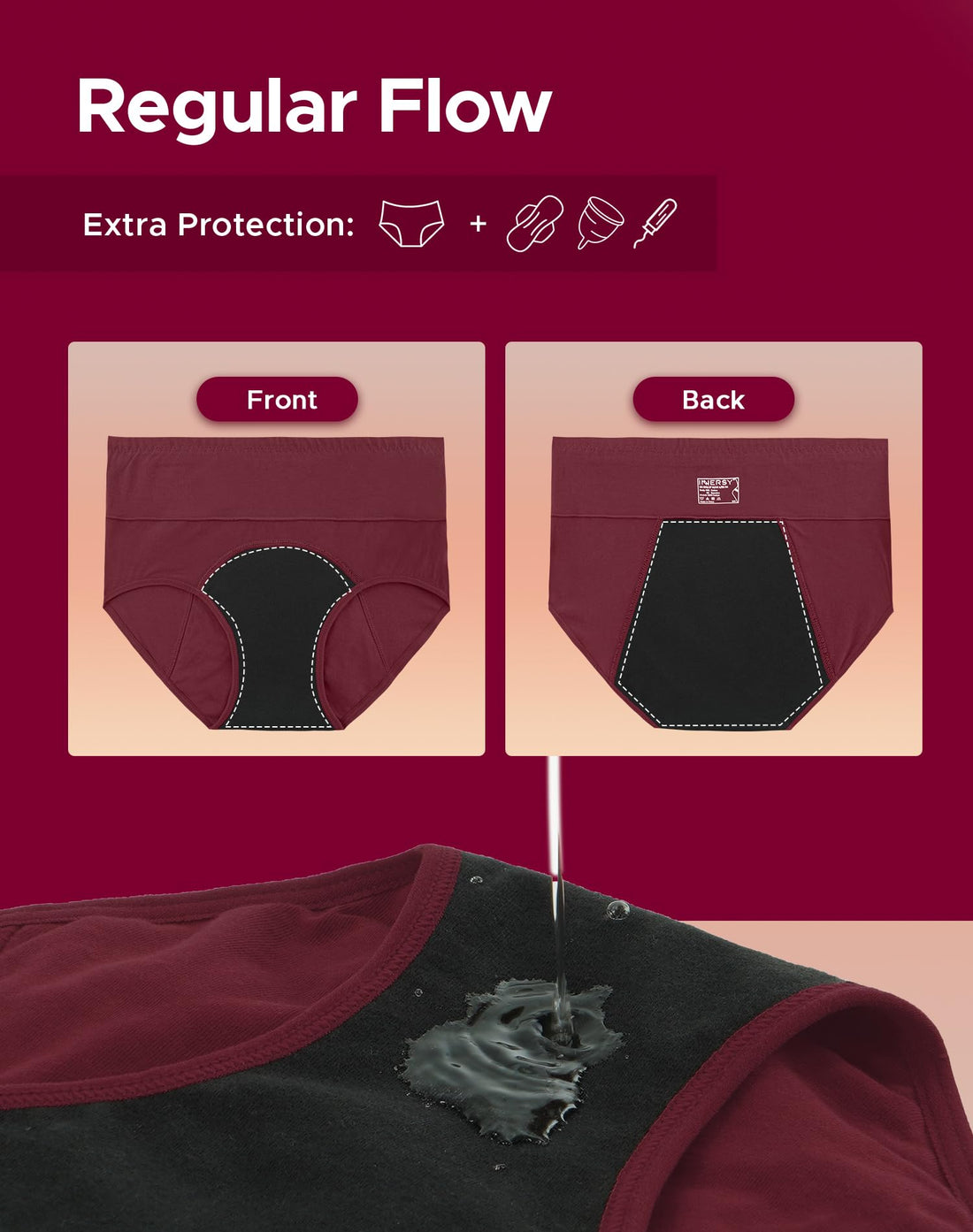 INNERSY Period Underwear for Women High Waisted Leak-Proof Postpartum Menstrual Panties 3-Pack