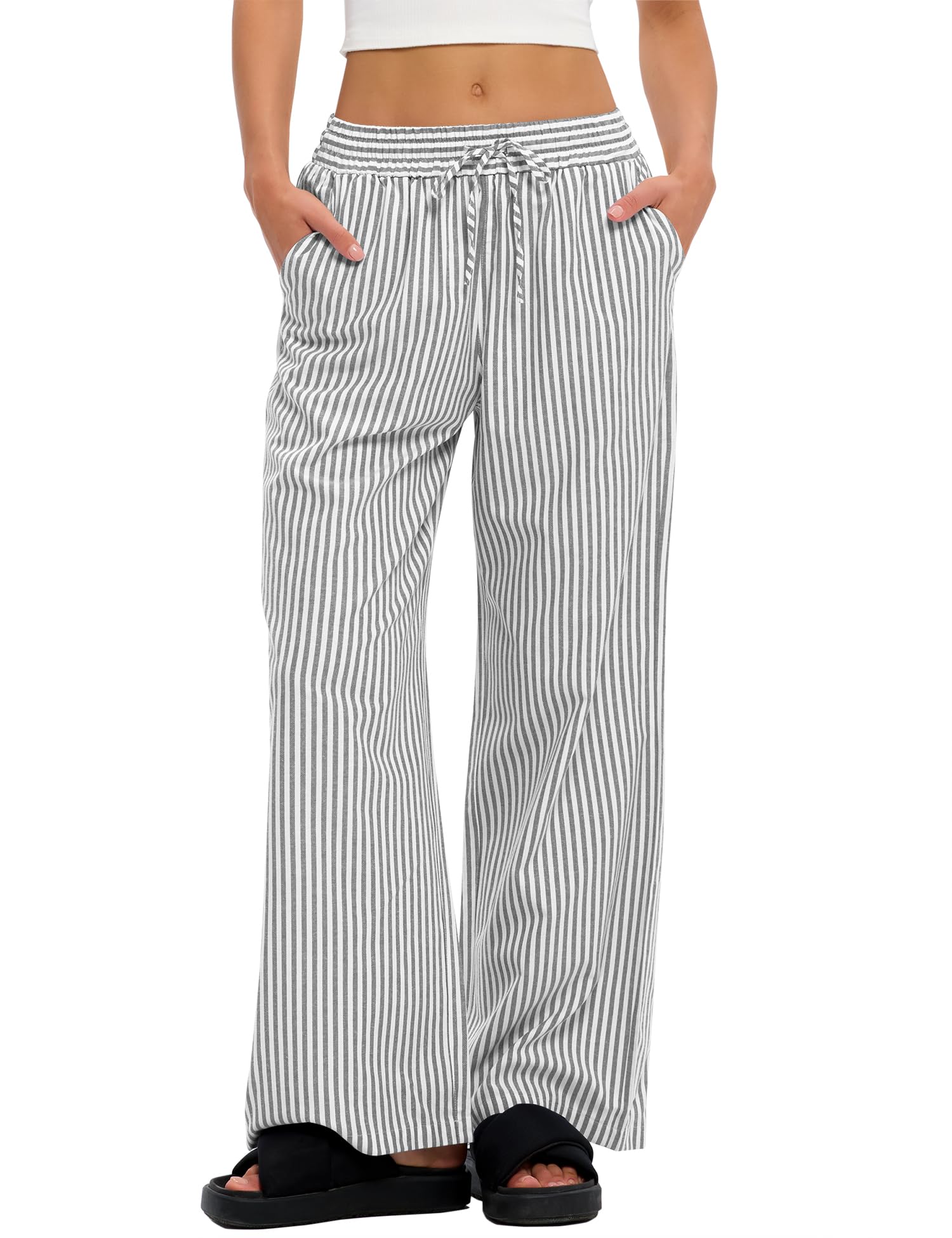 LOMON Striped Gingham Pants Women Summer Fall Pajamas Lounge Boxer Bottoms