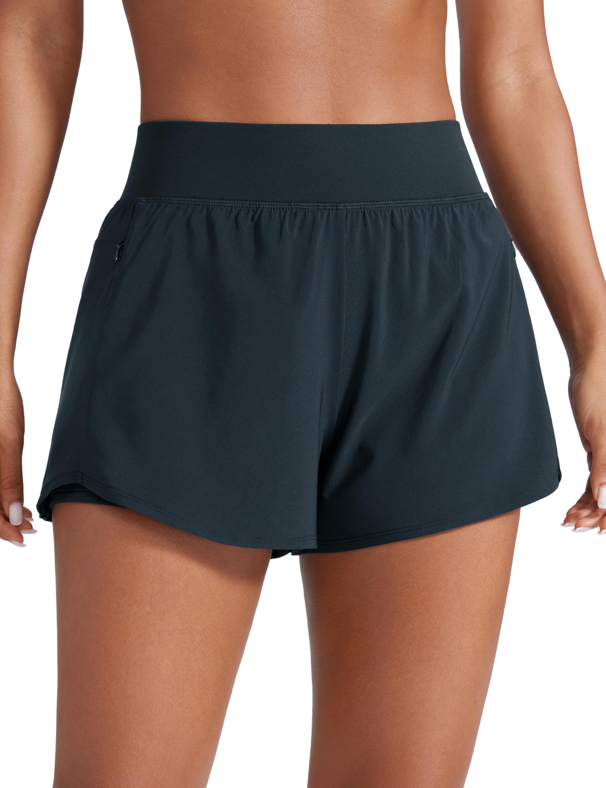 CRZ YOGA 2 in 1 Double Layer Running Shorts 3" | High Waisted, Quick Dry, Lightweight, Zip Pockets, for Women
